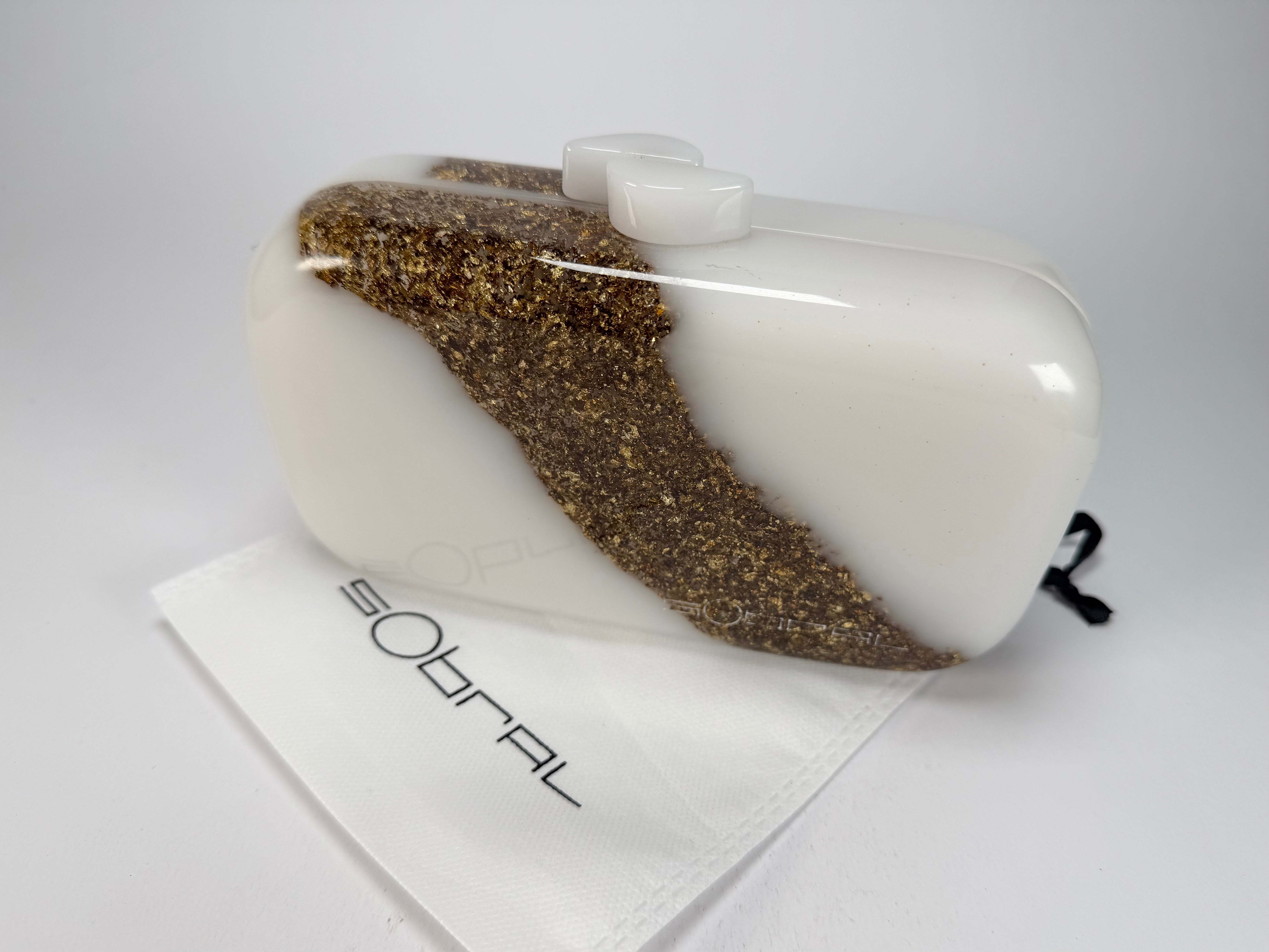 Sobral - Metalique "Linda Purse" Orlando White & Gold Resin Clutch Bag ( 005290 )