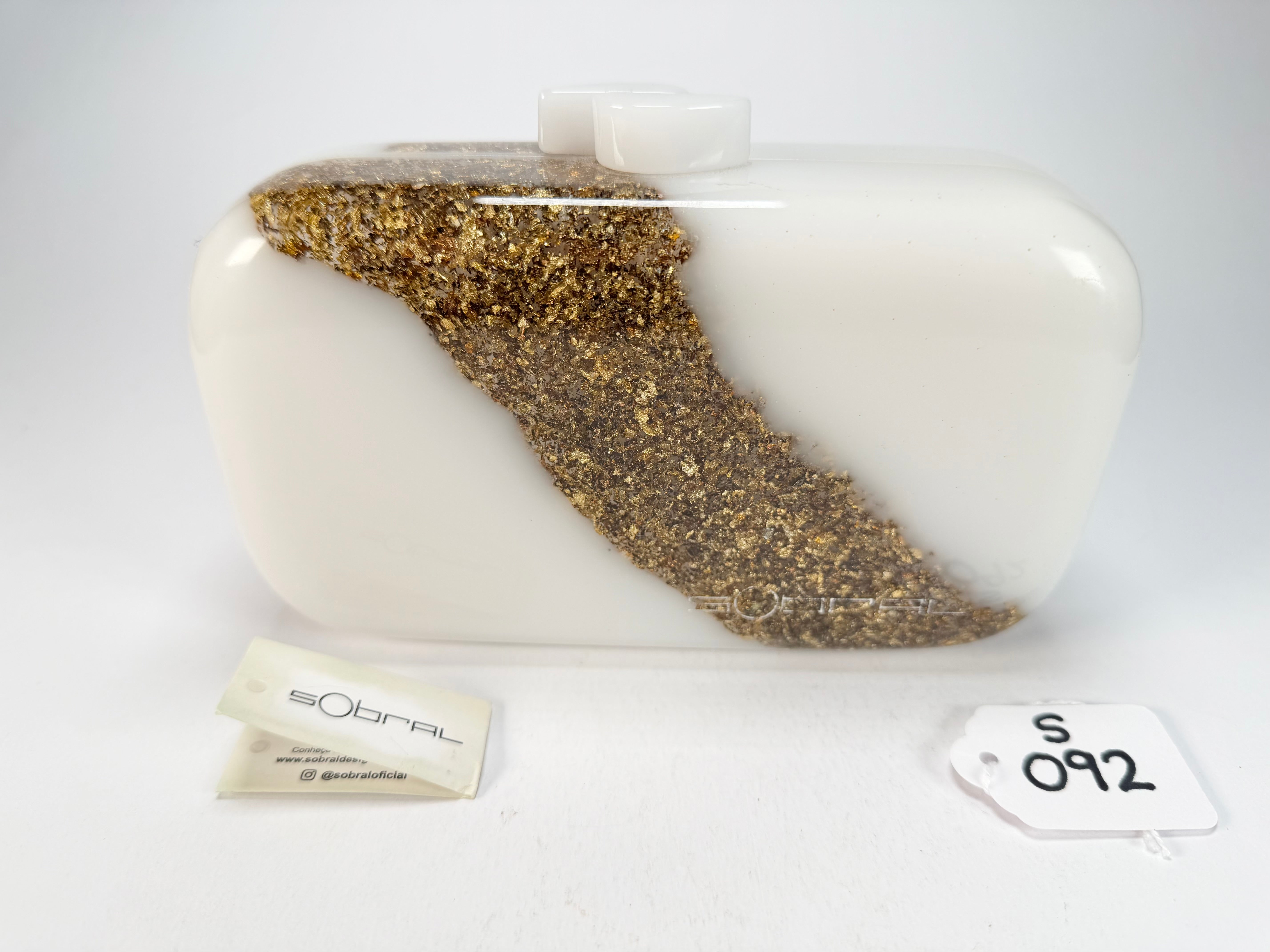 Sobral - Metalique "Linda Purse" Orlando White & Gold Resin Clutch Bag ( 005290 )