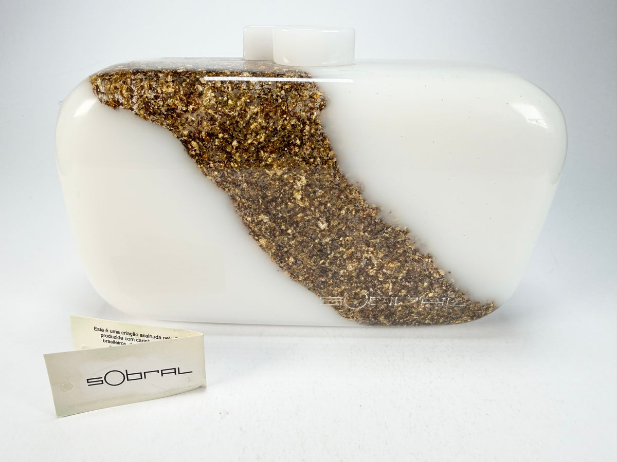 Sobral - Metalique "Linda Purse" Orlando White & Gold Resin Clutch Bag ( 005290 )