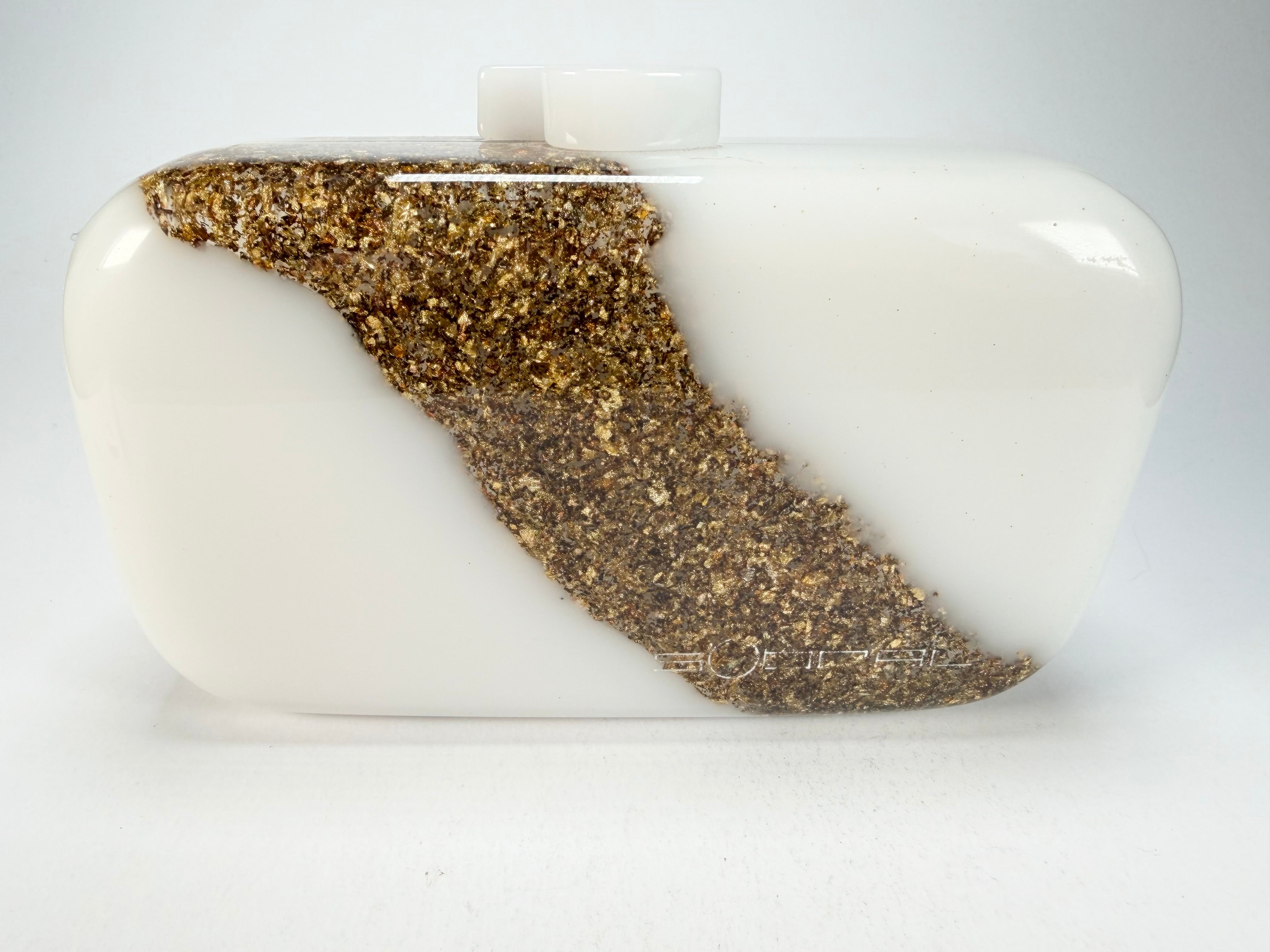 Sobral - Metalique "Linda Purse" Orlando White & Gold Resin Clutch Bag ( 005290 )