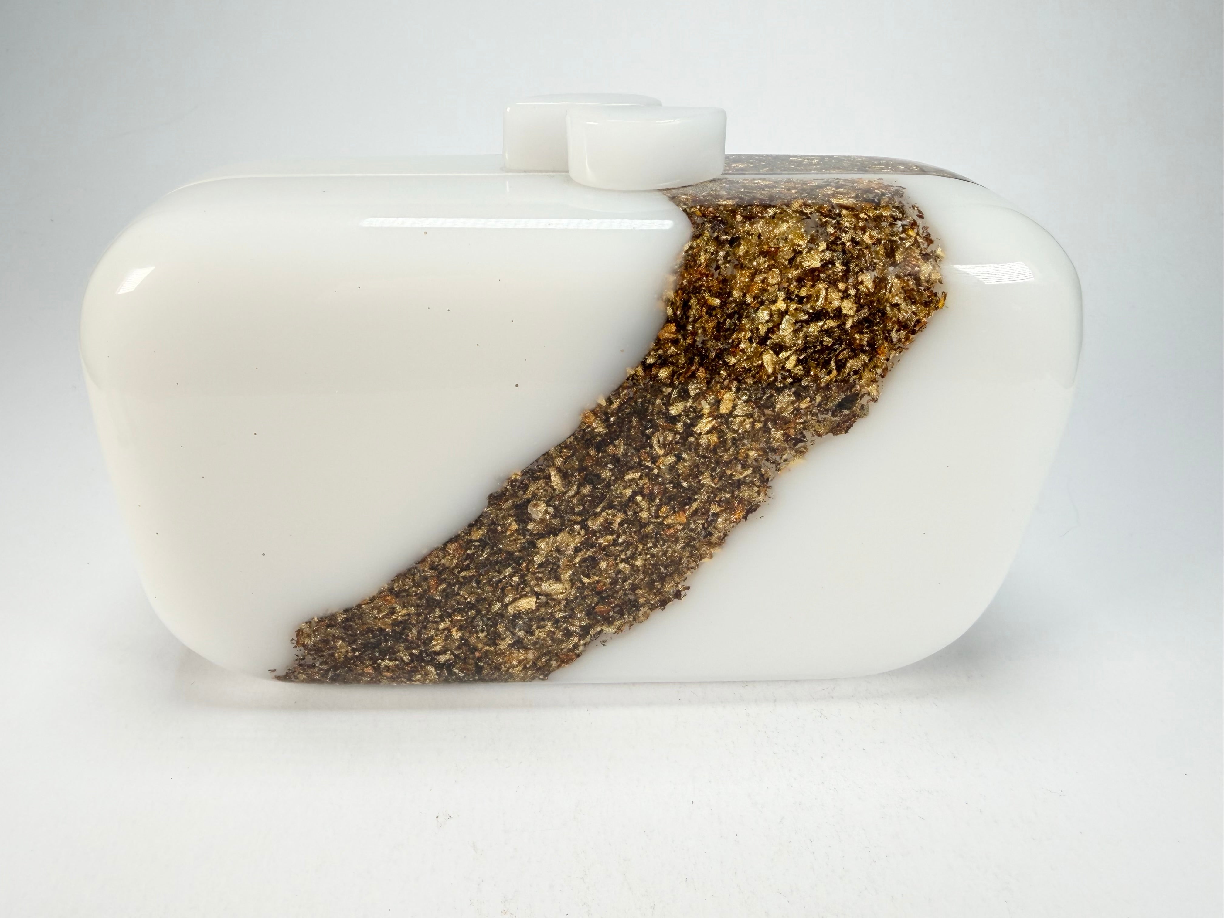 Sobral - Metalique "Linda Purse" Orlando White & Gold Resin Clutch Bag ( 005290 )