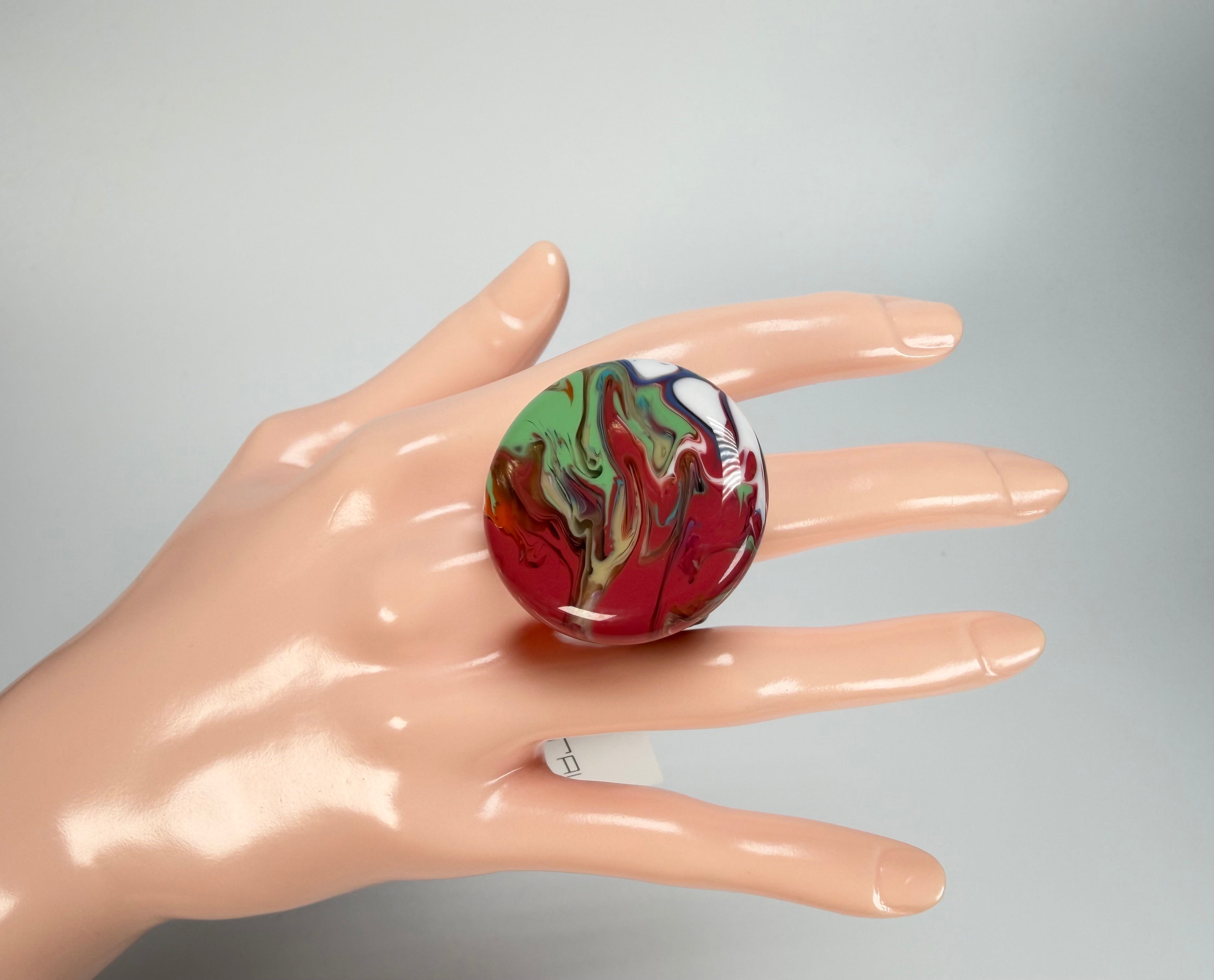 Sobral - Multi-Colour "Bead Efeitos" Pollock Resin Ring ( 004764 ) - Size UK V / US 10