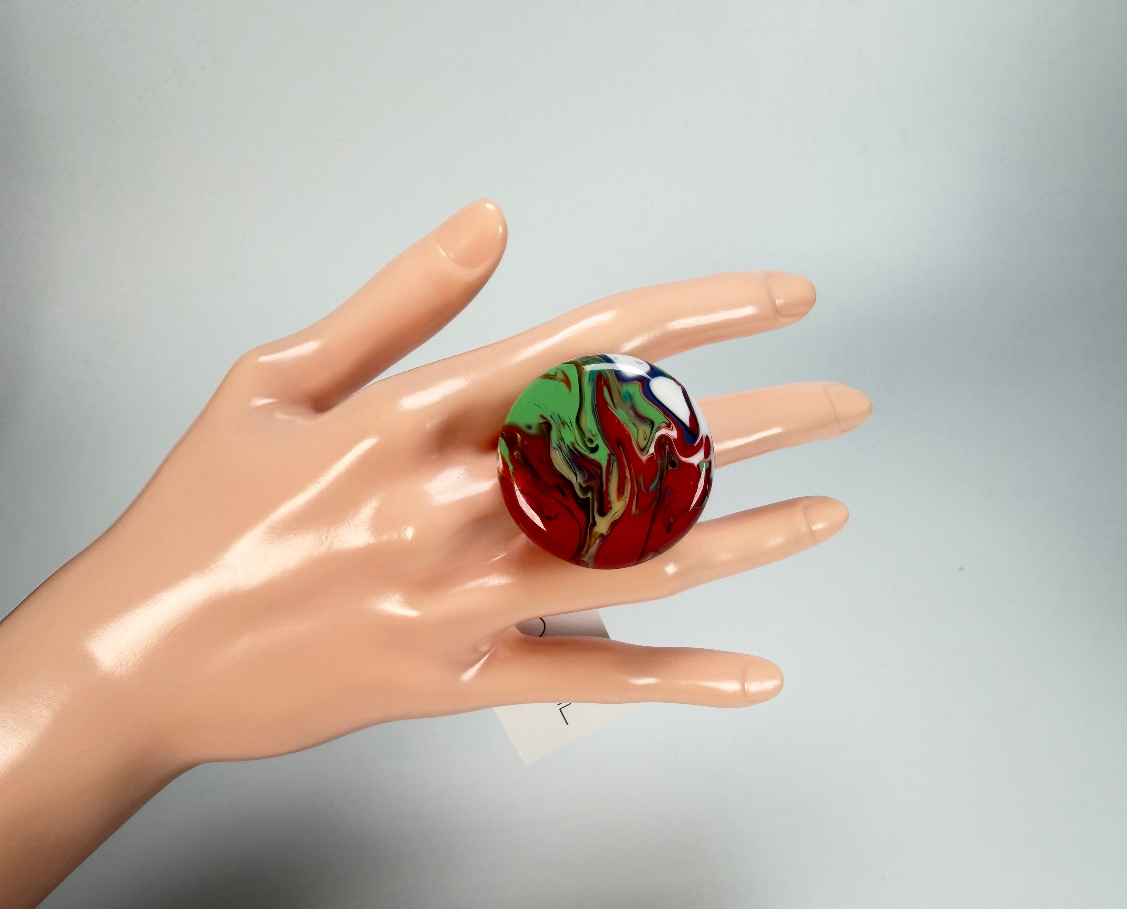 Sobral - Multi-Colour "Bead Efeitos" Pollock Resin Ring ( 004764 ) - Size UK V / US 10