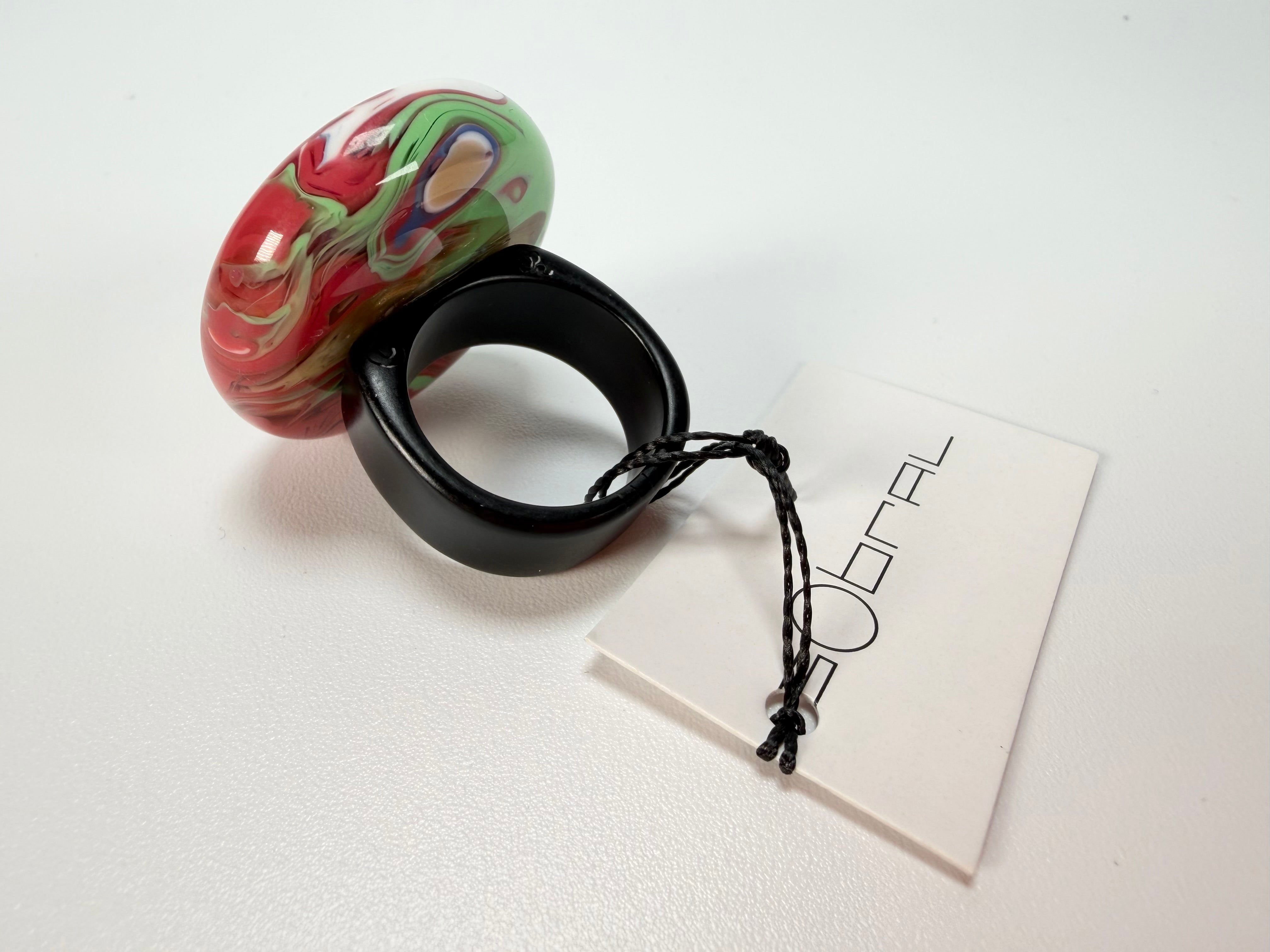 Sobral - Multi-Colour "Bead Efeitos" Pollock Resin Ring ( 004764 ) - Size UK V / US 10