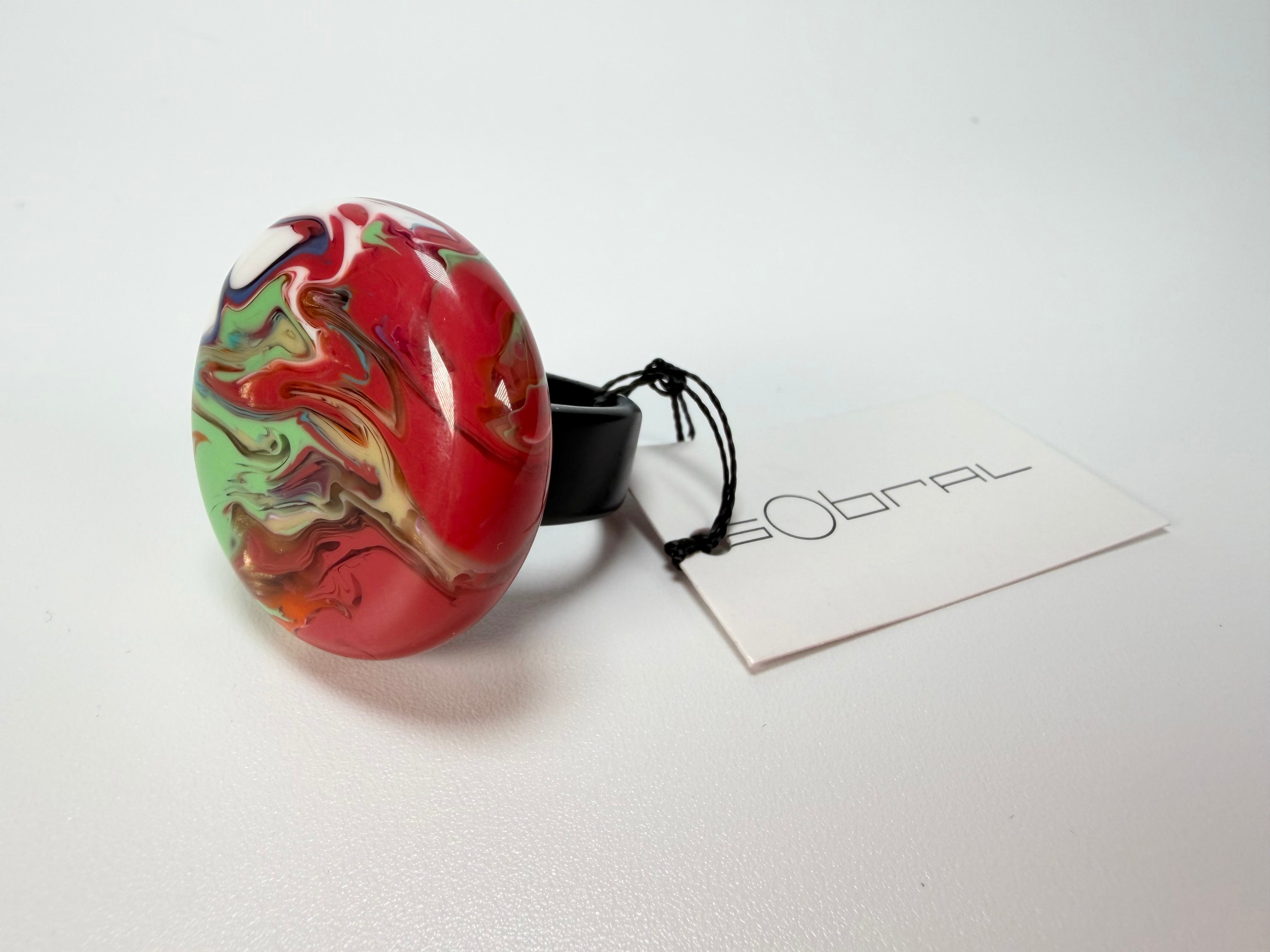 Sobral - Multi-Colour "Bead Efeitos" Pollock Resin Ring ( 004764 ) - Size UK V / US 10