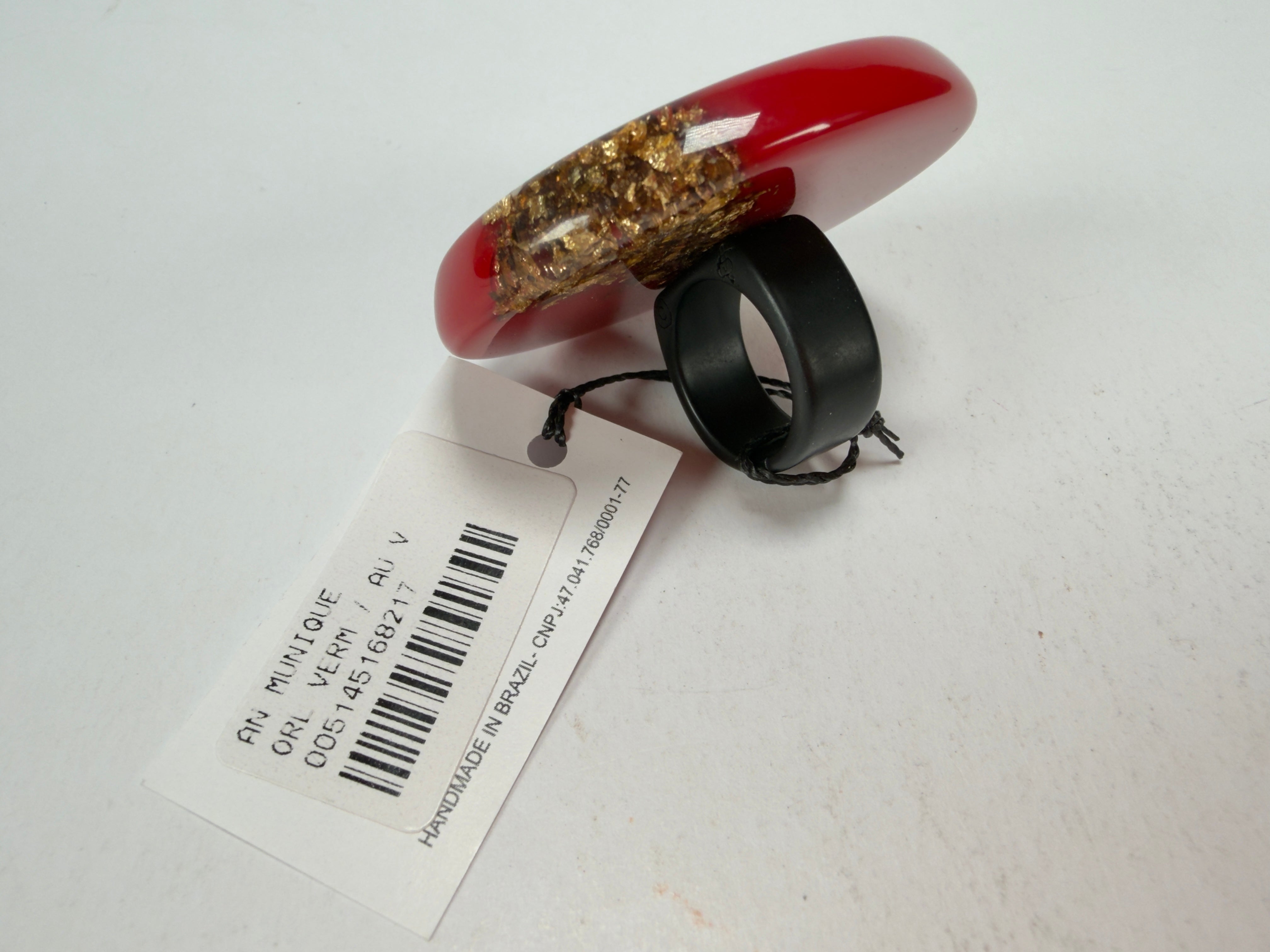 Sobral - Metalique "Munique" Orlando Red Resin Ring ( 005145 ) - Size UK N / 7 US