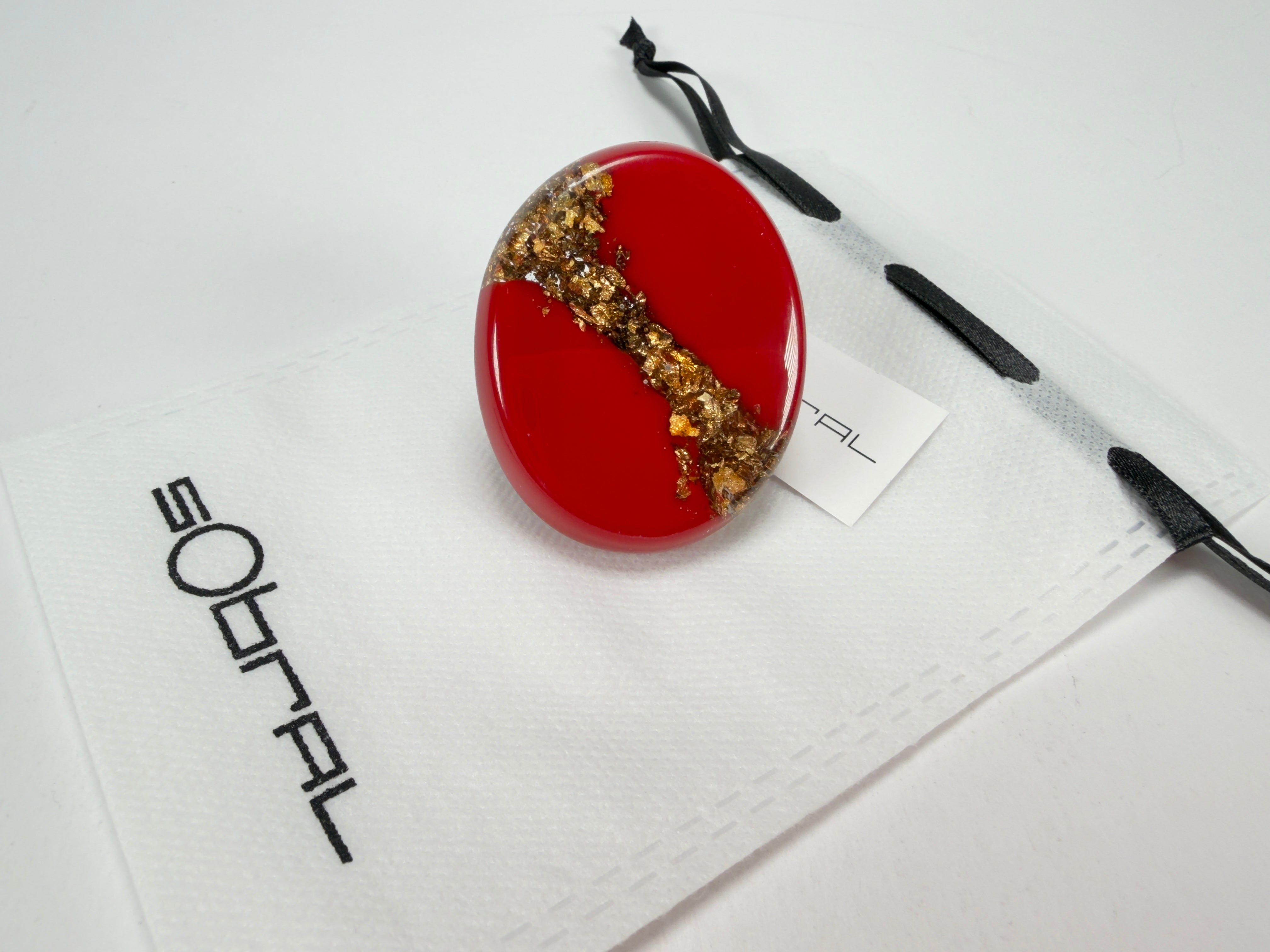 Sobral - Metalique "Munique" Orlando Red Resin Ring ( 005145 ) - Size UK N / 7 US