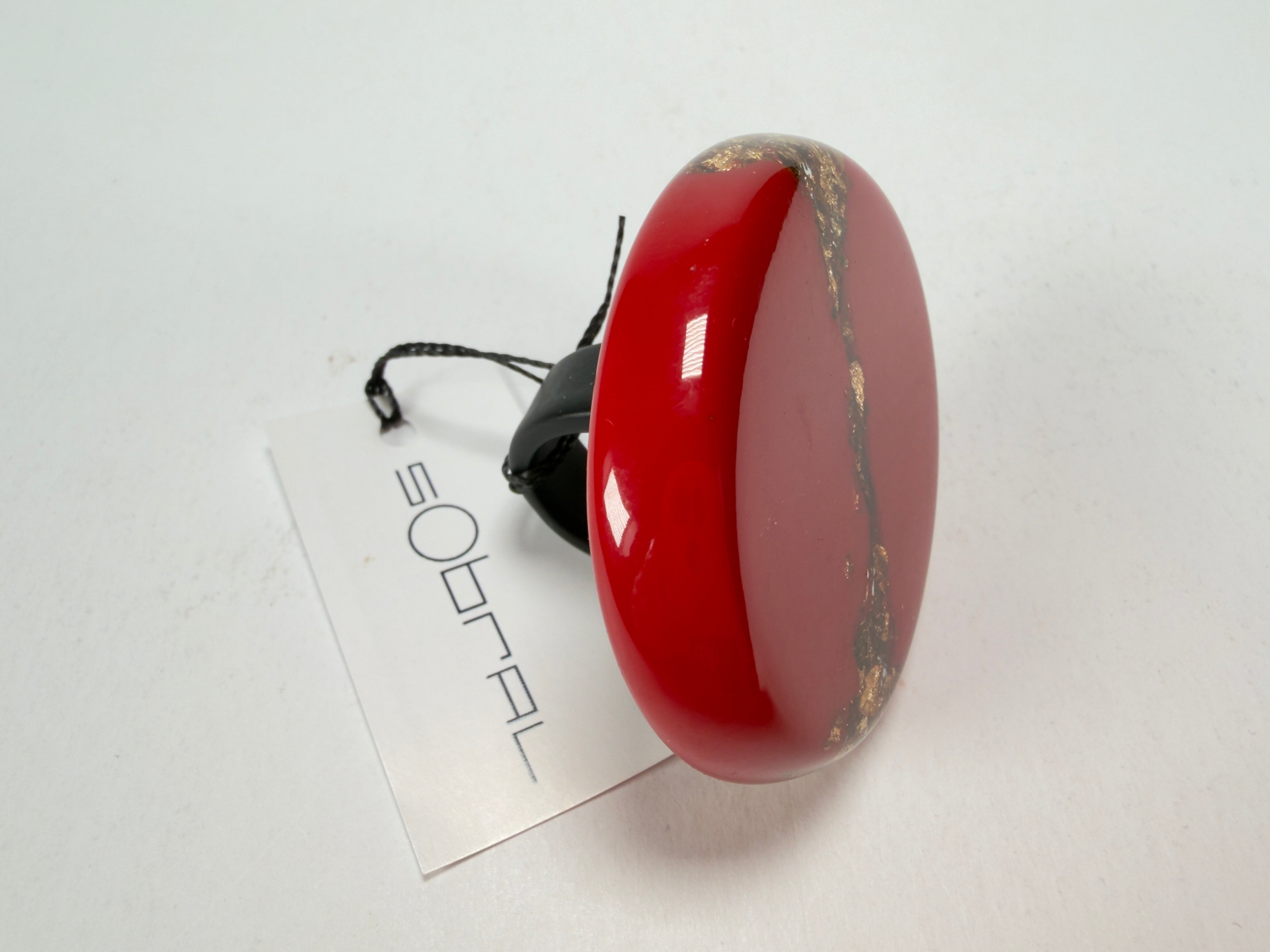 Sobral - Metalique "Munique" Orlando Red Resin Ring ( 005145 ) - Size UK N / US 7