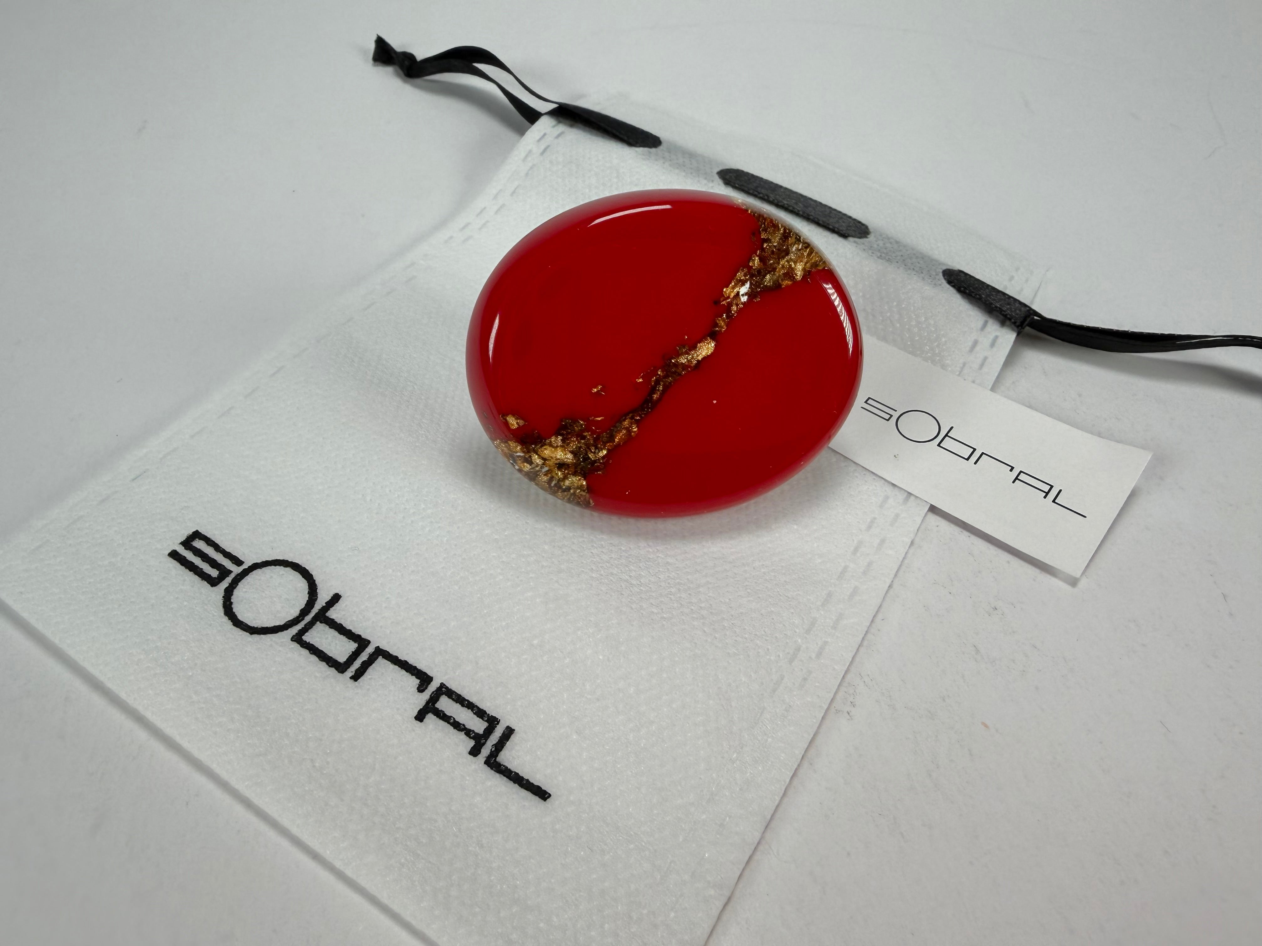 Sobral - Metalique "Munique" Orlando Red Resin Ring ( 005145 ) - Size UK N / US 7