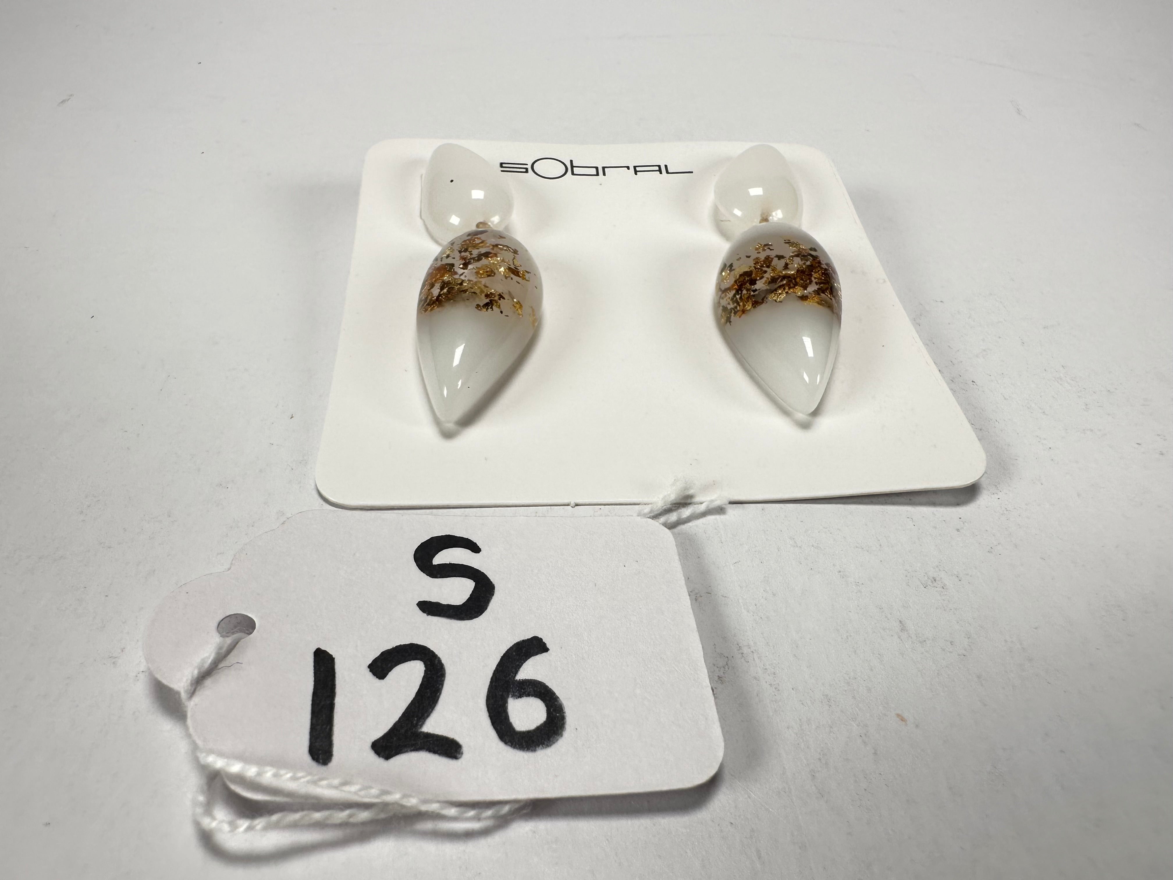 Sobral - Metalique Orlando "Water" White Resin Earrings ( 004158 )