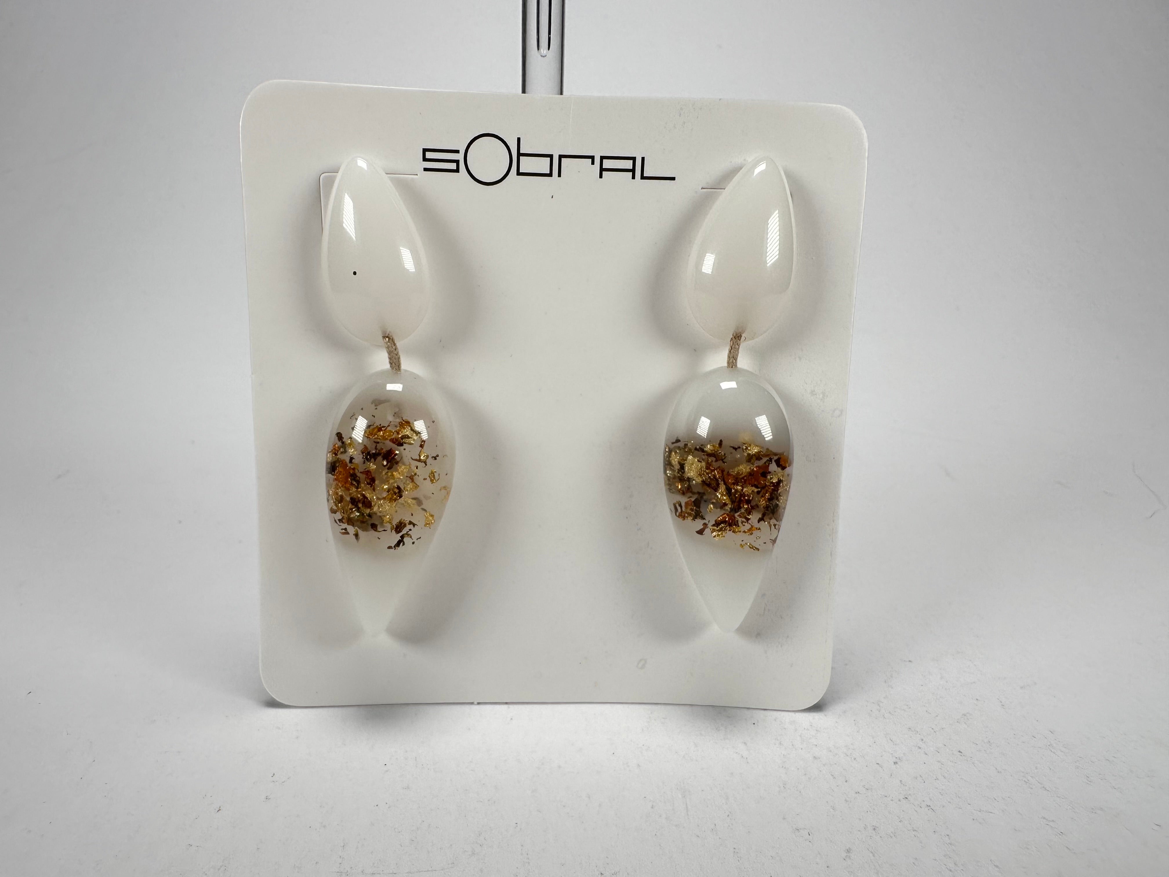 Sobral - Metalique Orlando "Water" White Resin Earrings ( 004158 )