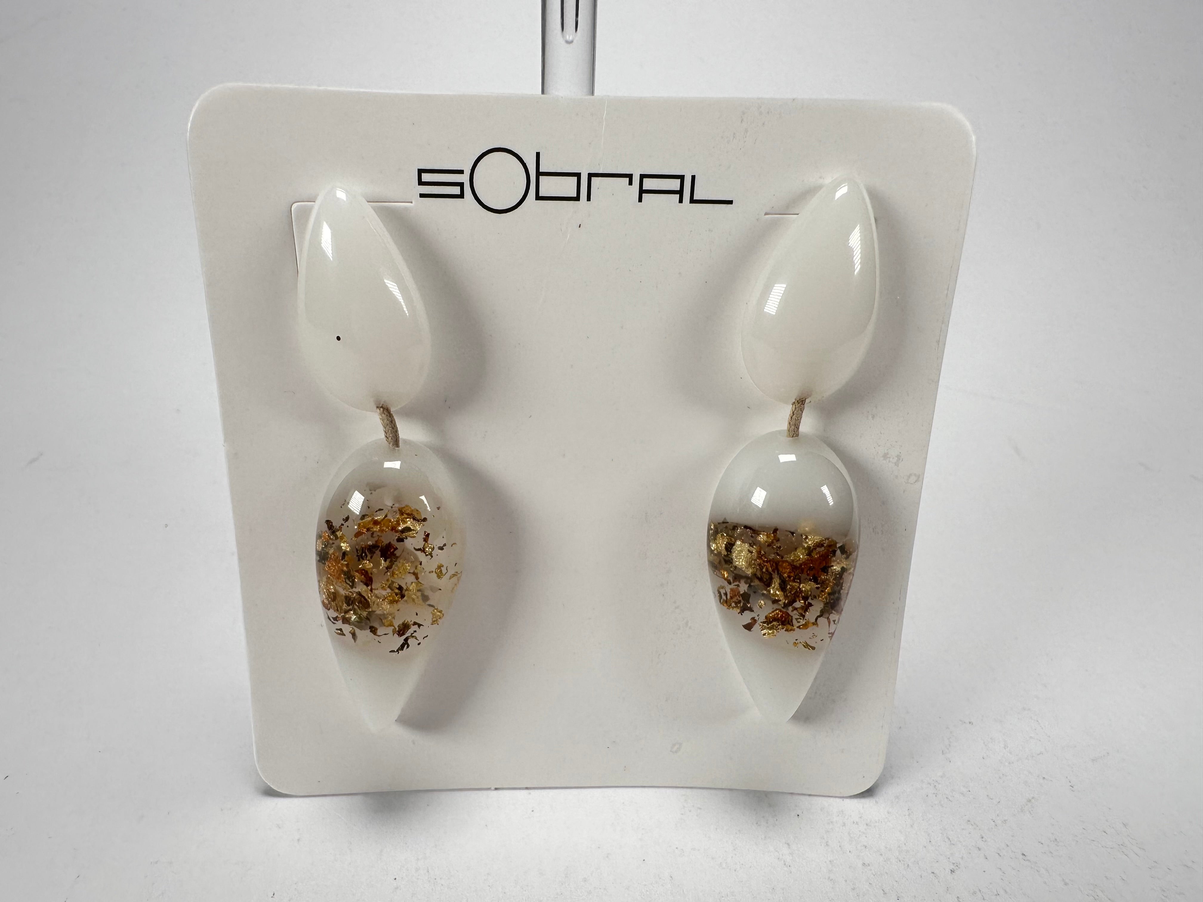 Sobral - Metalique Orlando "Water" White Resin Earrings ( 004158 )