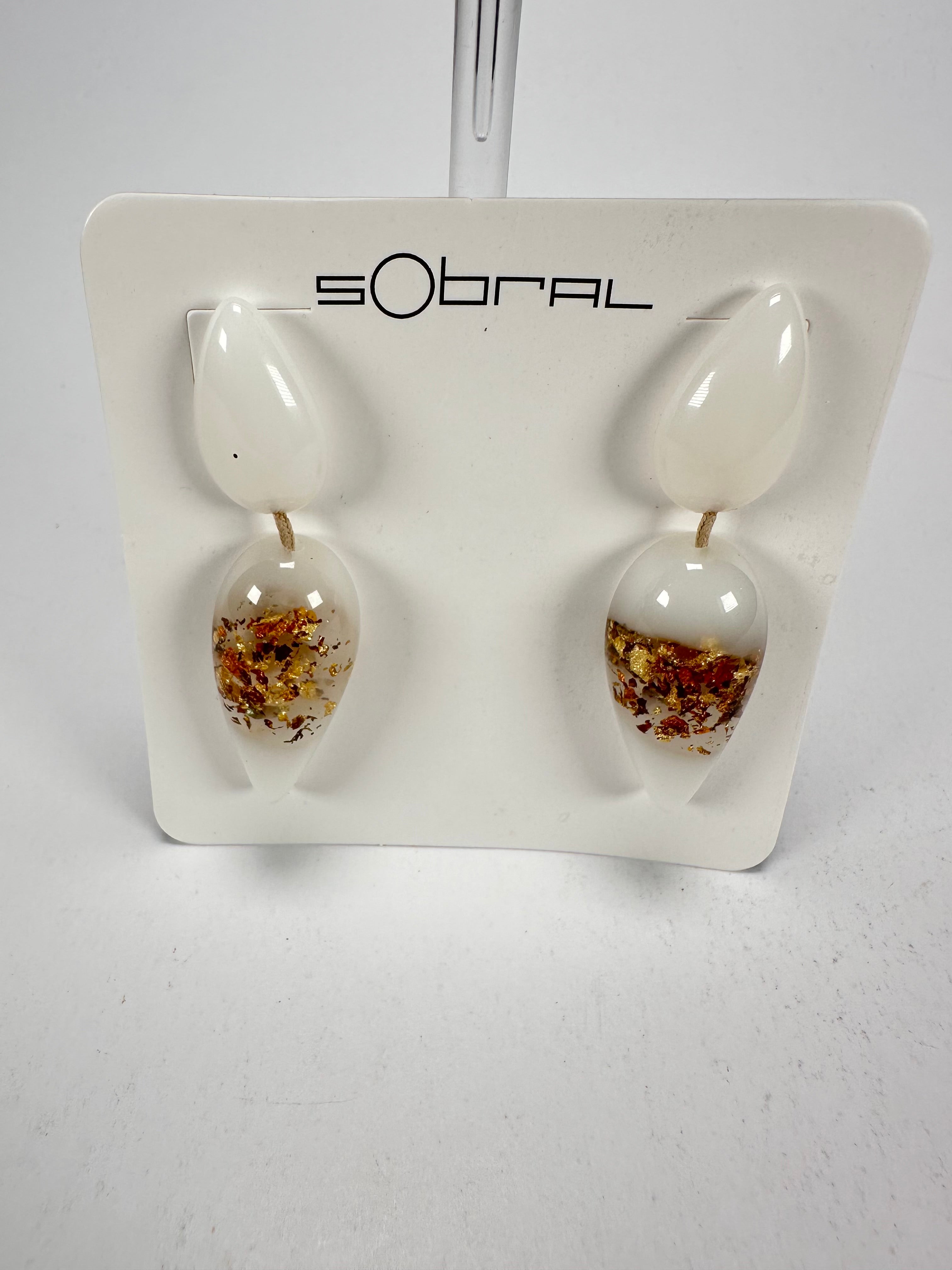 Sobral - Metalique Orlando "Water" White Resin Earrings ( 004158 )