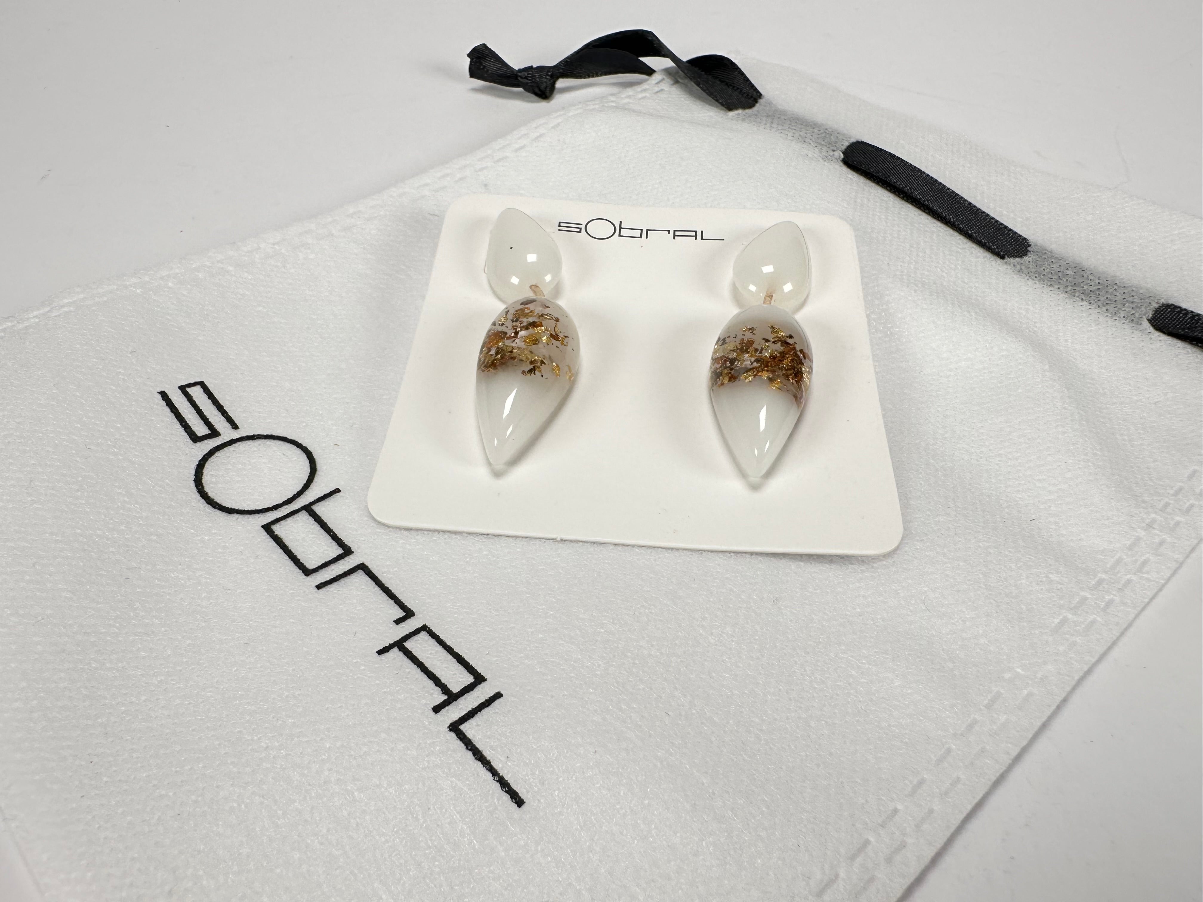Sobral - Metalique Orlando "Water" White Resin Earrings ( 004158 )