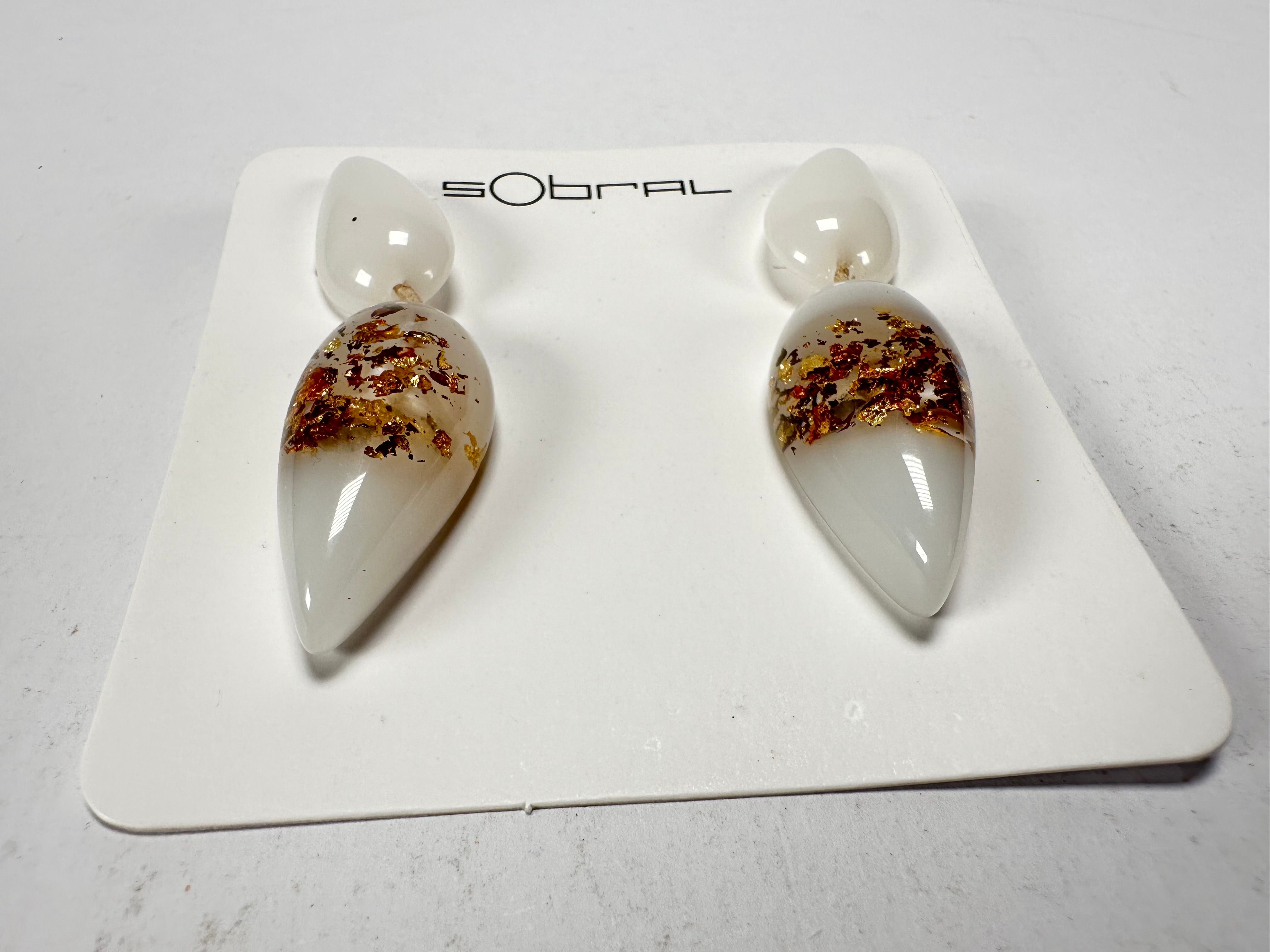 Sobral - Metalique Orlando "Water" White Resin Earrings ( 004158 )