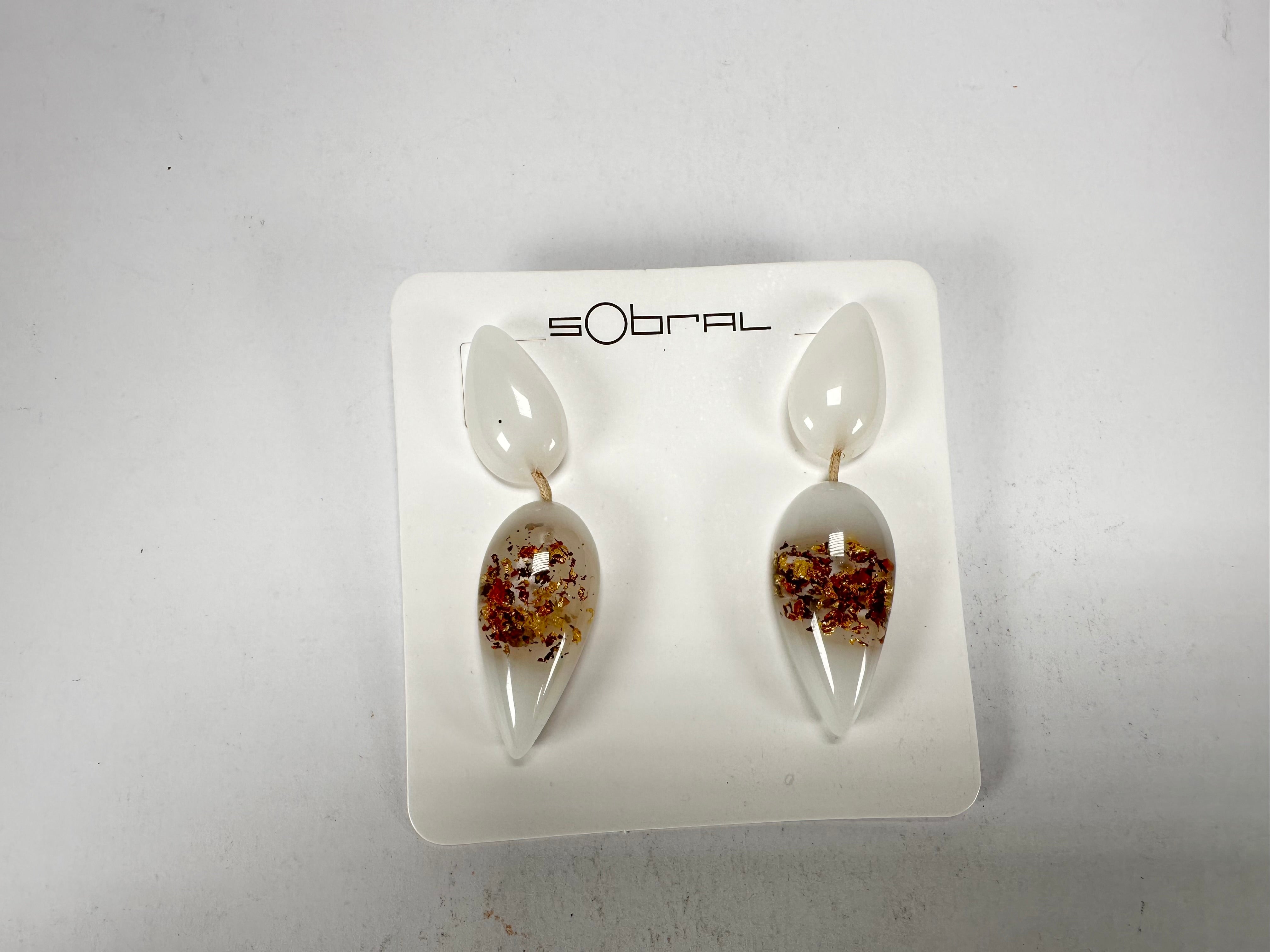 Sobral - Metalique Orlando "Water" White Resin Earrings ( 004158 )