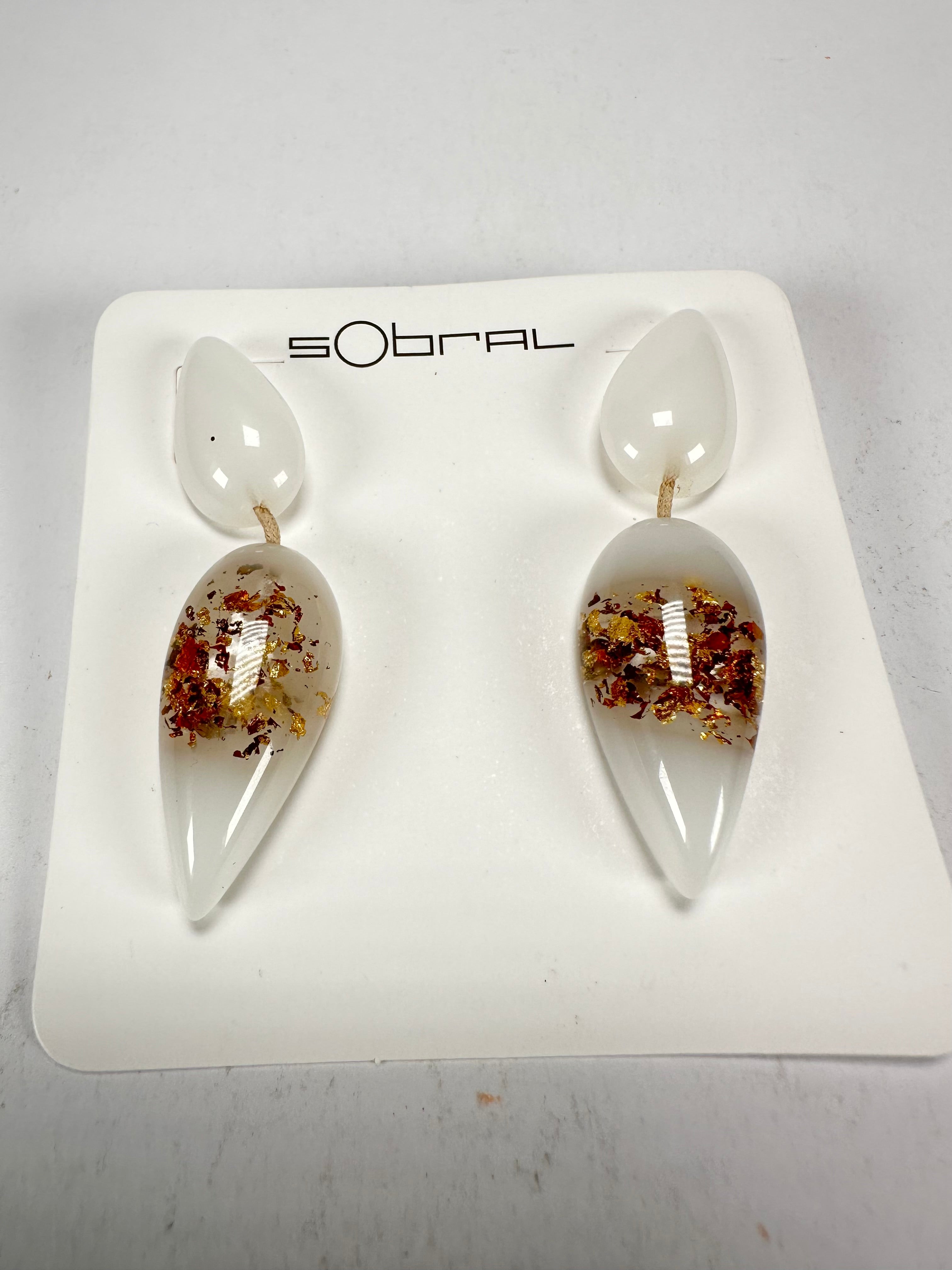 Sobral - Metalique Orlando "Water" White Resin Earrings ( 004158 )
