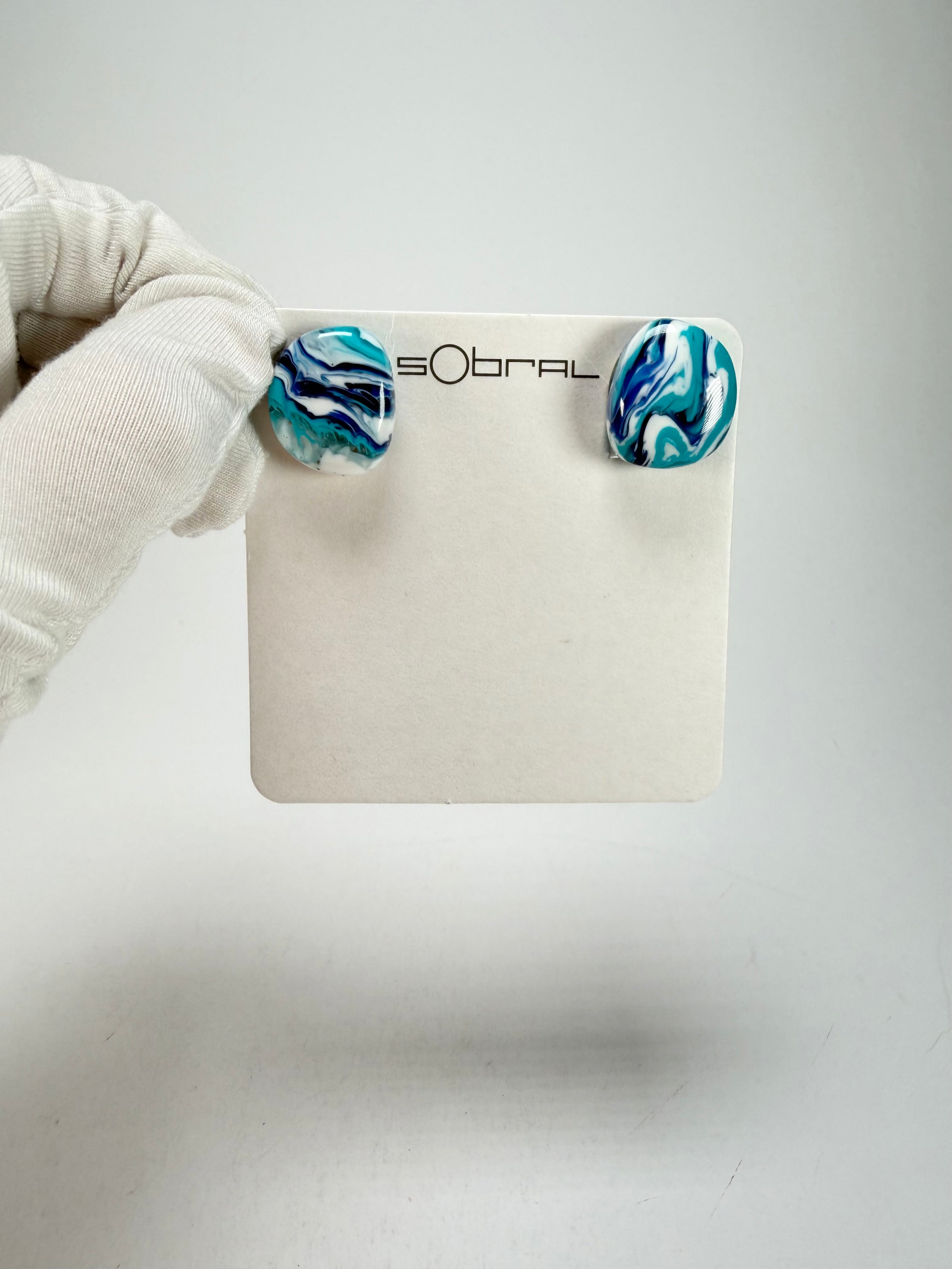 Sobral - Onda Azul "Wave" Blue Resin Clip On Earrings ( 005331 )