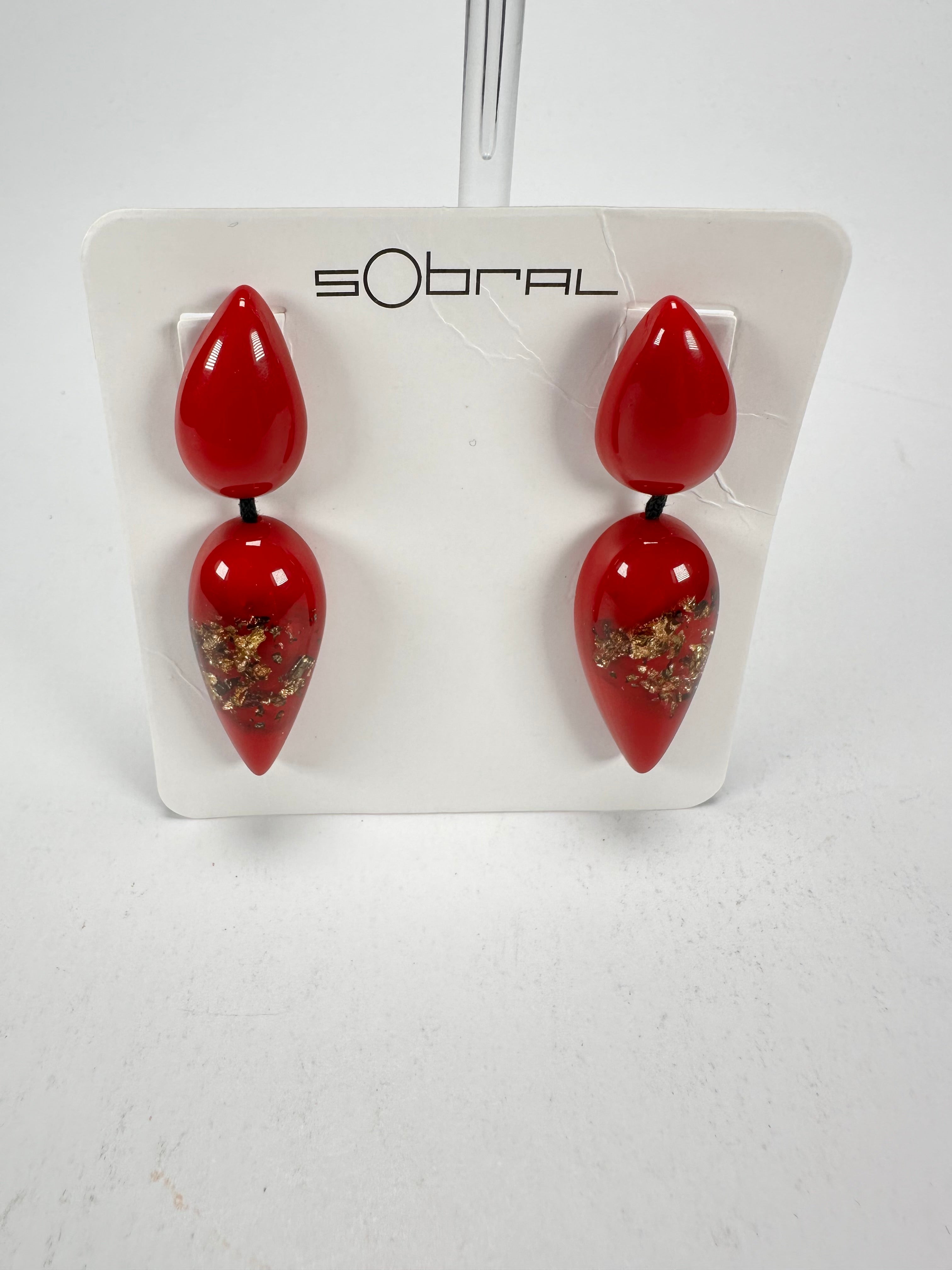 Sobral - Metalique Orlando "Water" Red Resin Earrings ( 004158 )