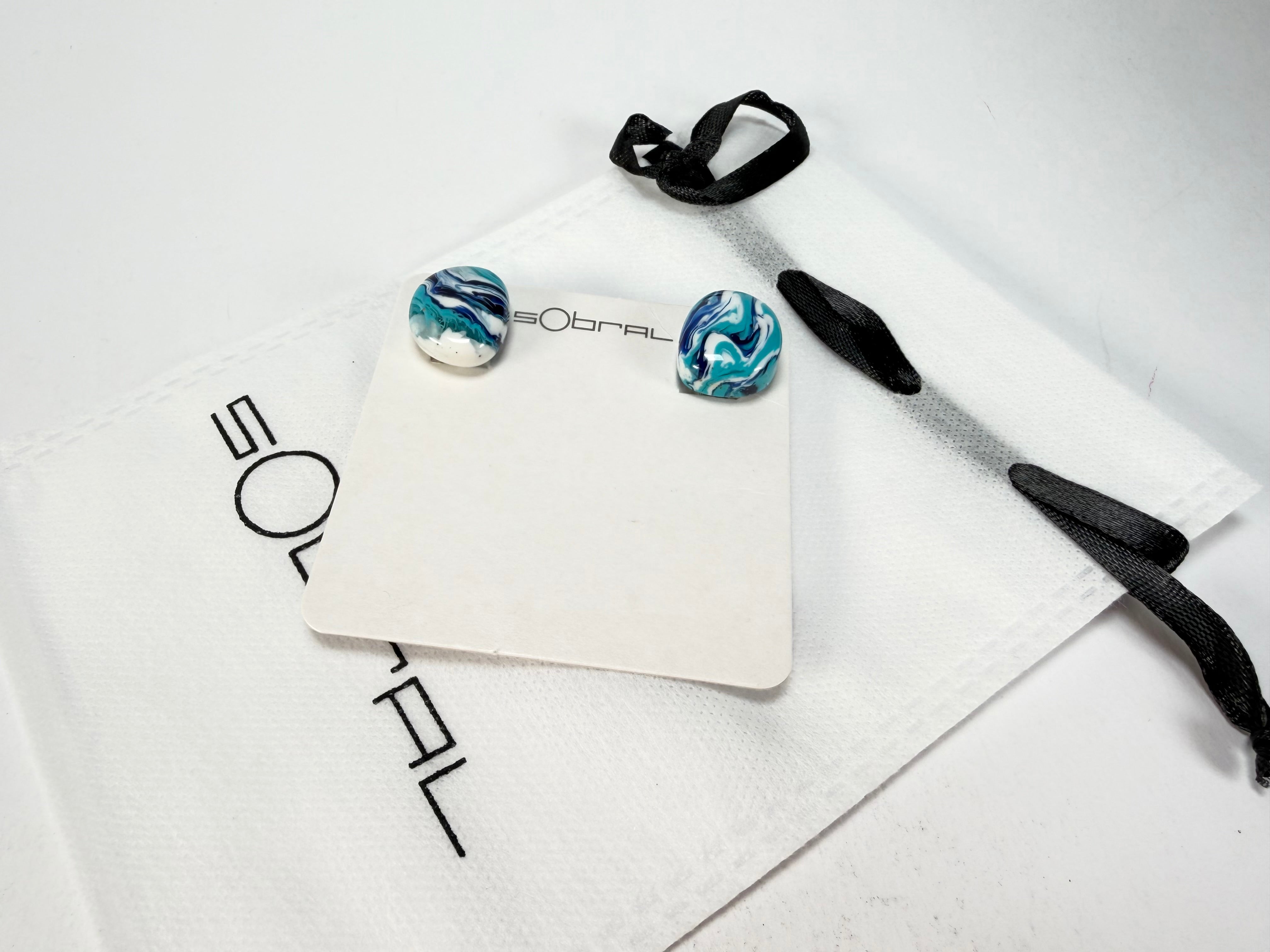 Sobral - Onda Azul "Wave" Blue Resin Clip On Earrings ( 005331 )