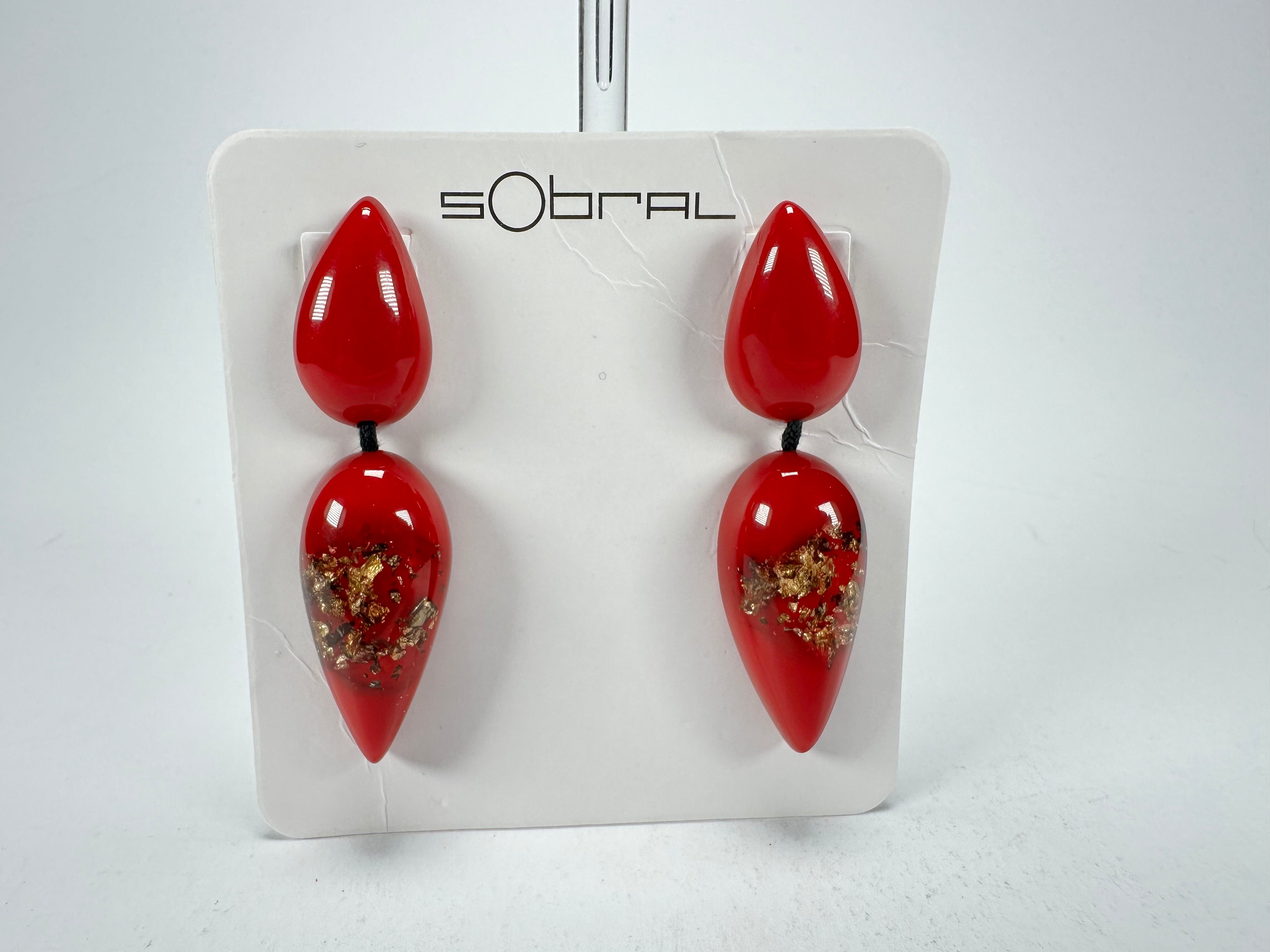 Sobral - Metalique Orlando "Water" Red Resin Earrings ( 004158 )