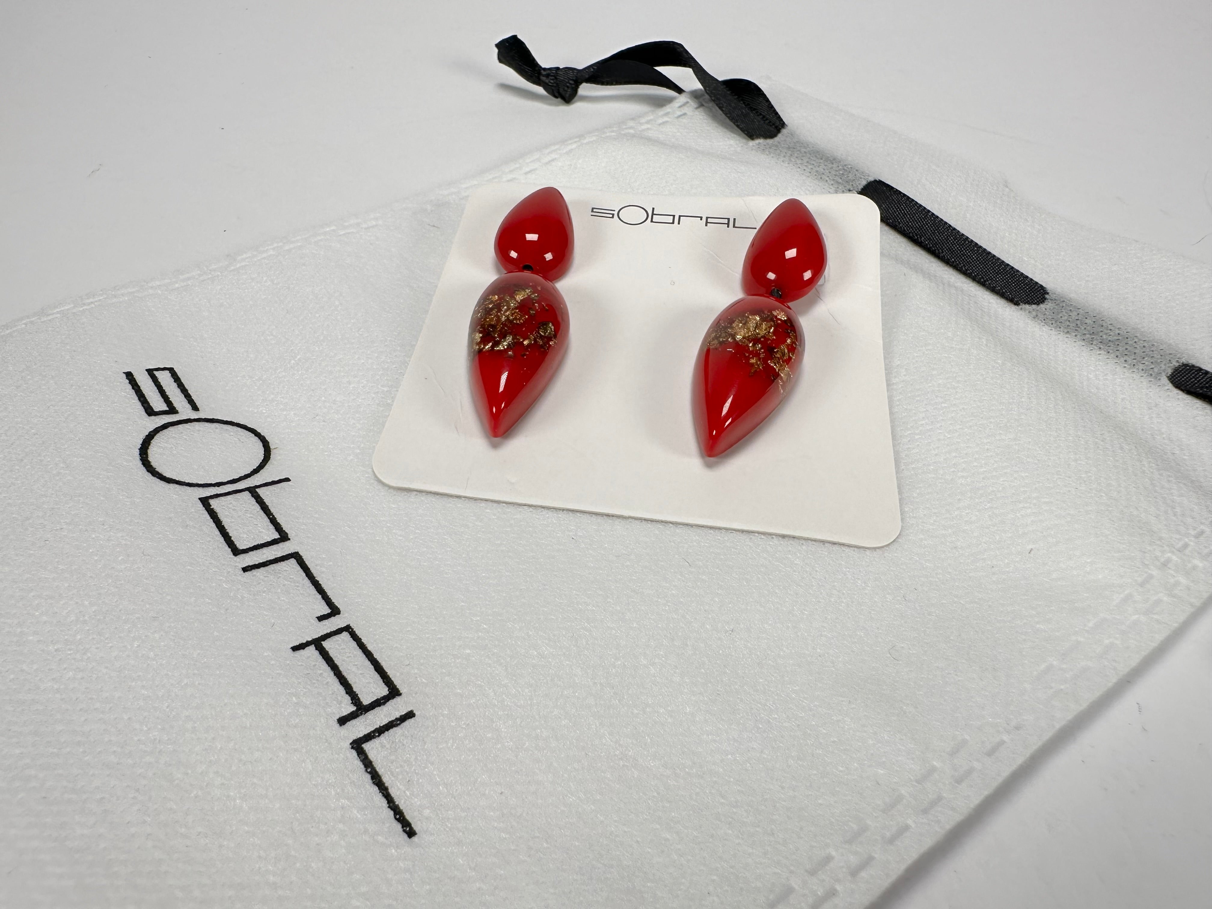 Sobral - Metalique Orlando "Water" Red Resin Earrings ( 004158 )