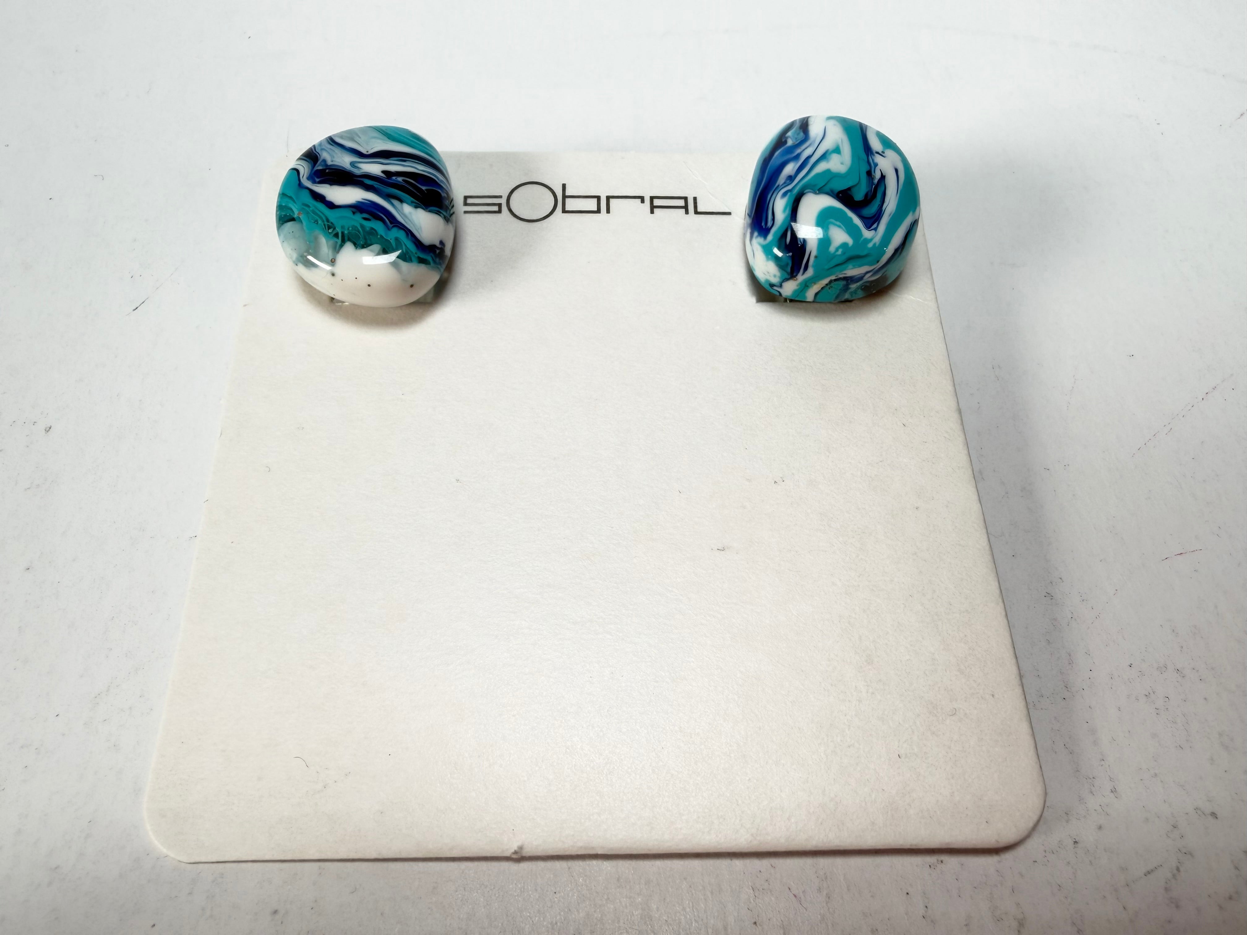 Sobral - Onda Azul "Wave" Blue Resin Clip On Earrings ( 005331 )
