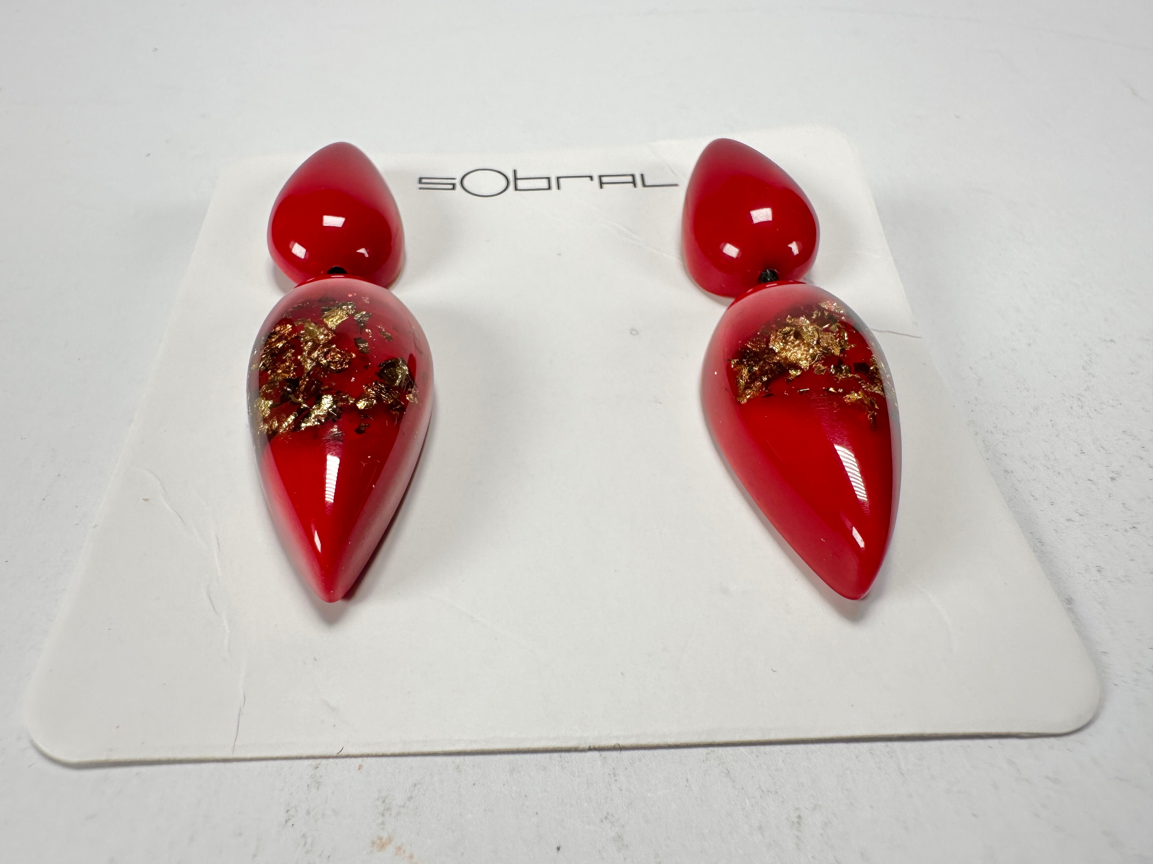 Sobral - Metalique Orlando "Water" Red Resin Earrings ( 004158 )