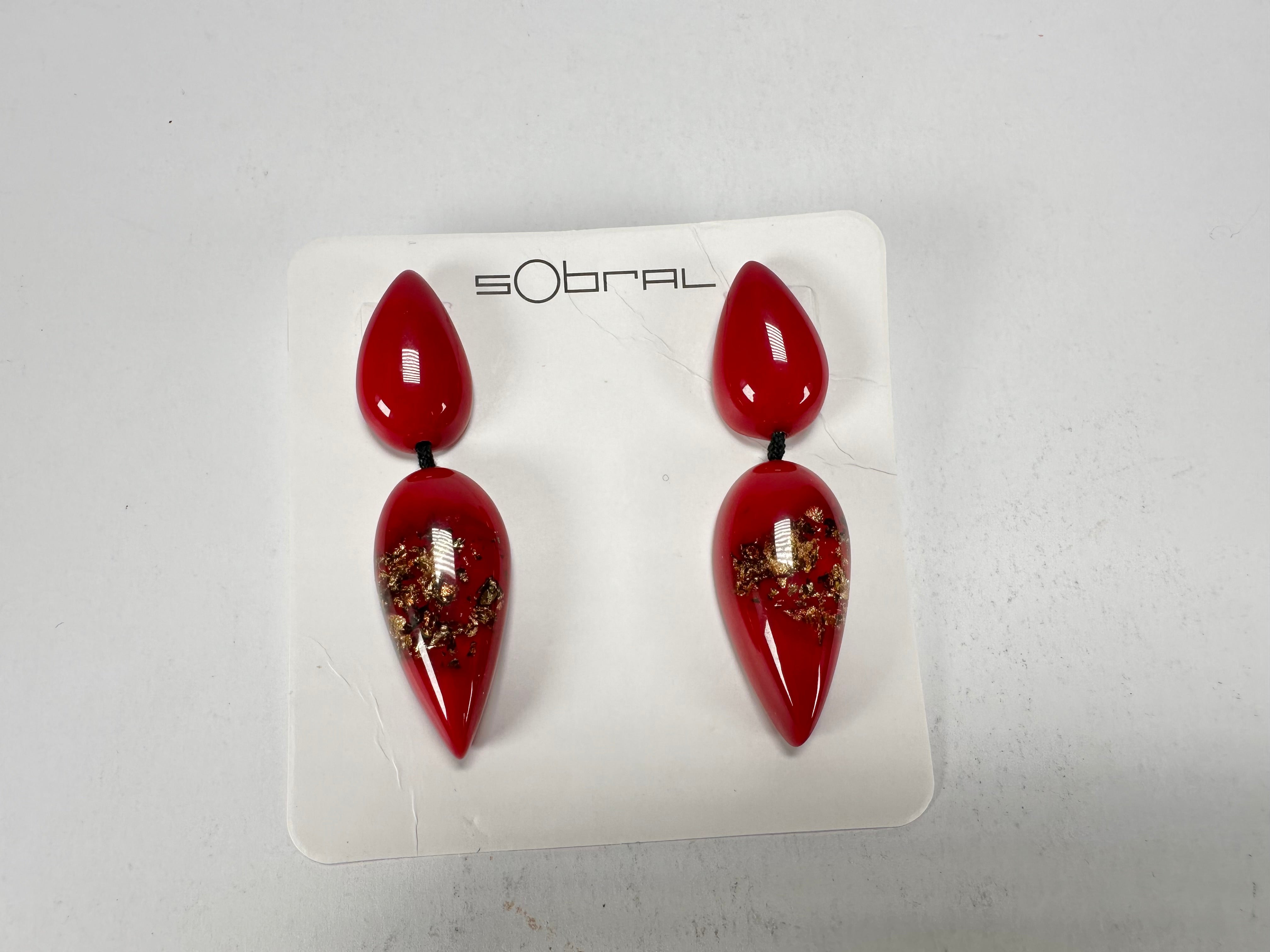 Sobral - Metalique Orlando "Water" Red Resin Earrings ( 004158 )