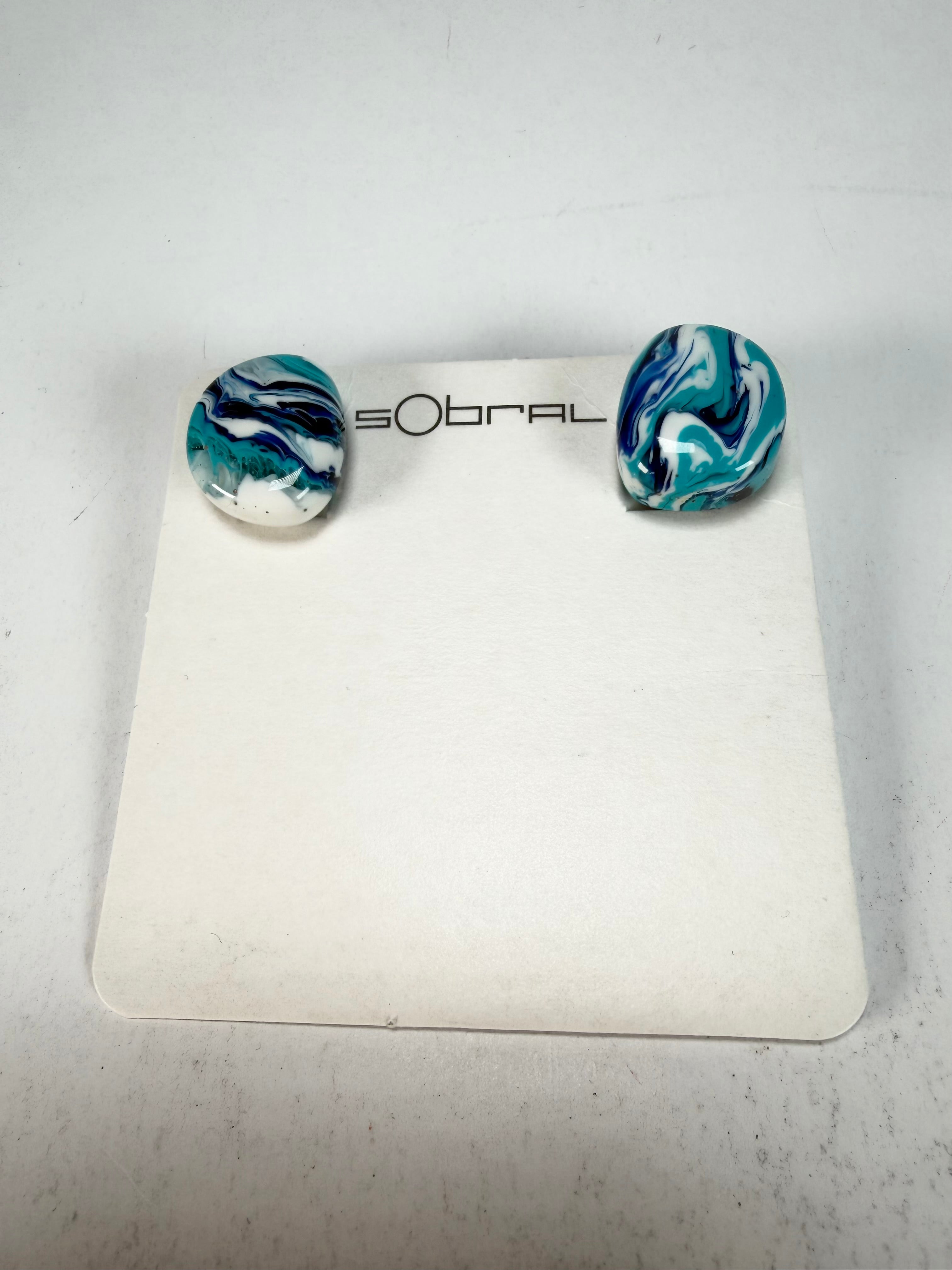 Sobral - Onda Azul "Wave" Blue Resin Clip On Earrings ( 005331 )