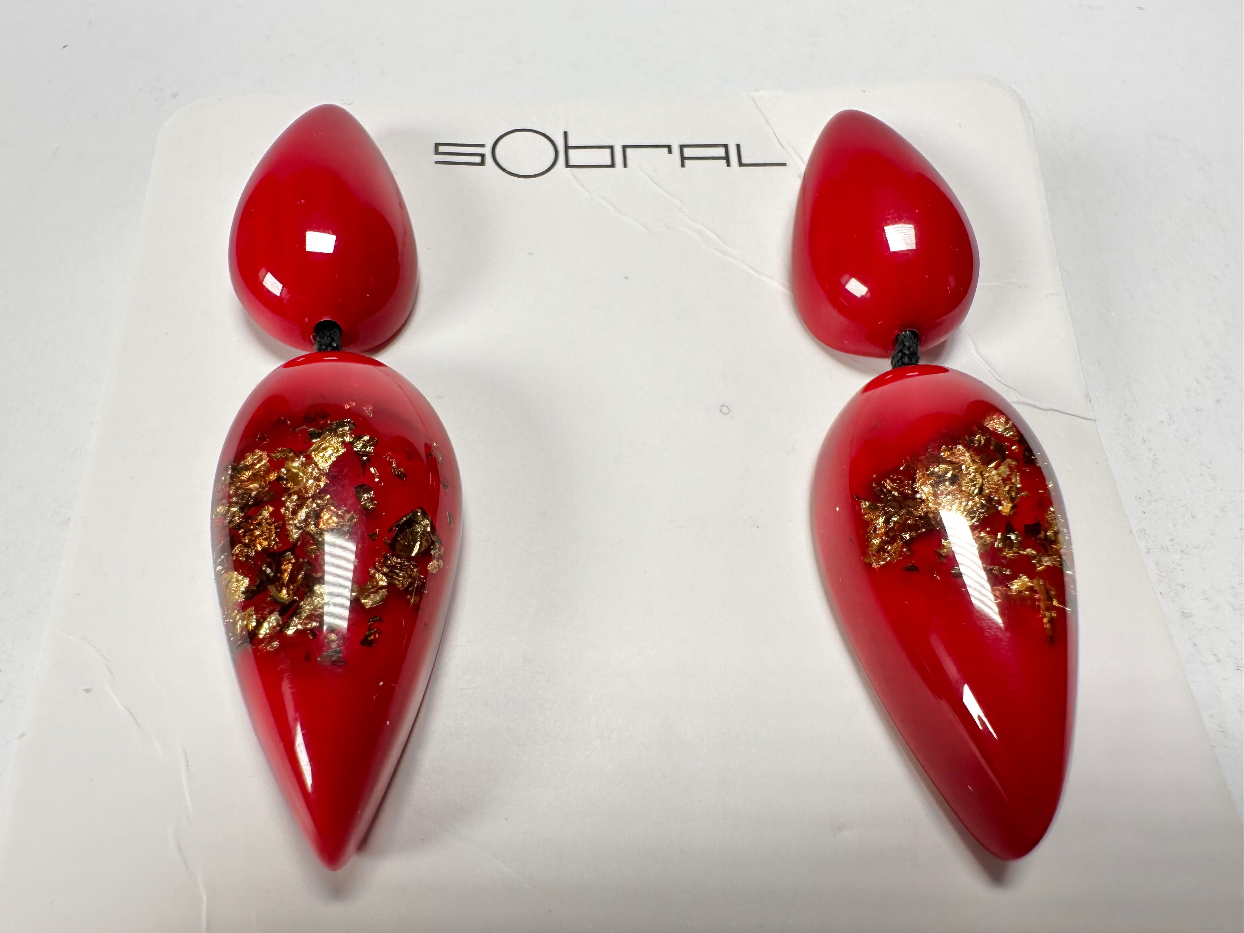 Sobral - Metalique Orlando "Water" Red Resin Earrings ( 004158 )