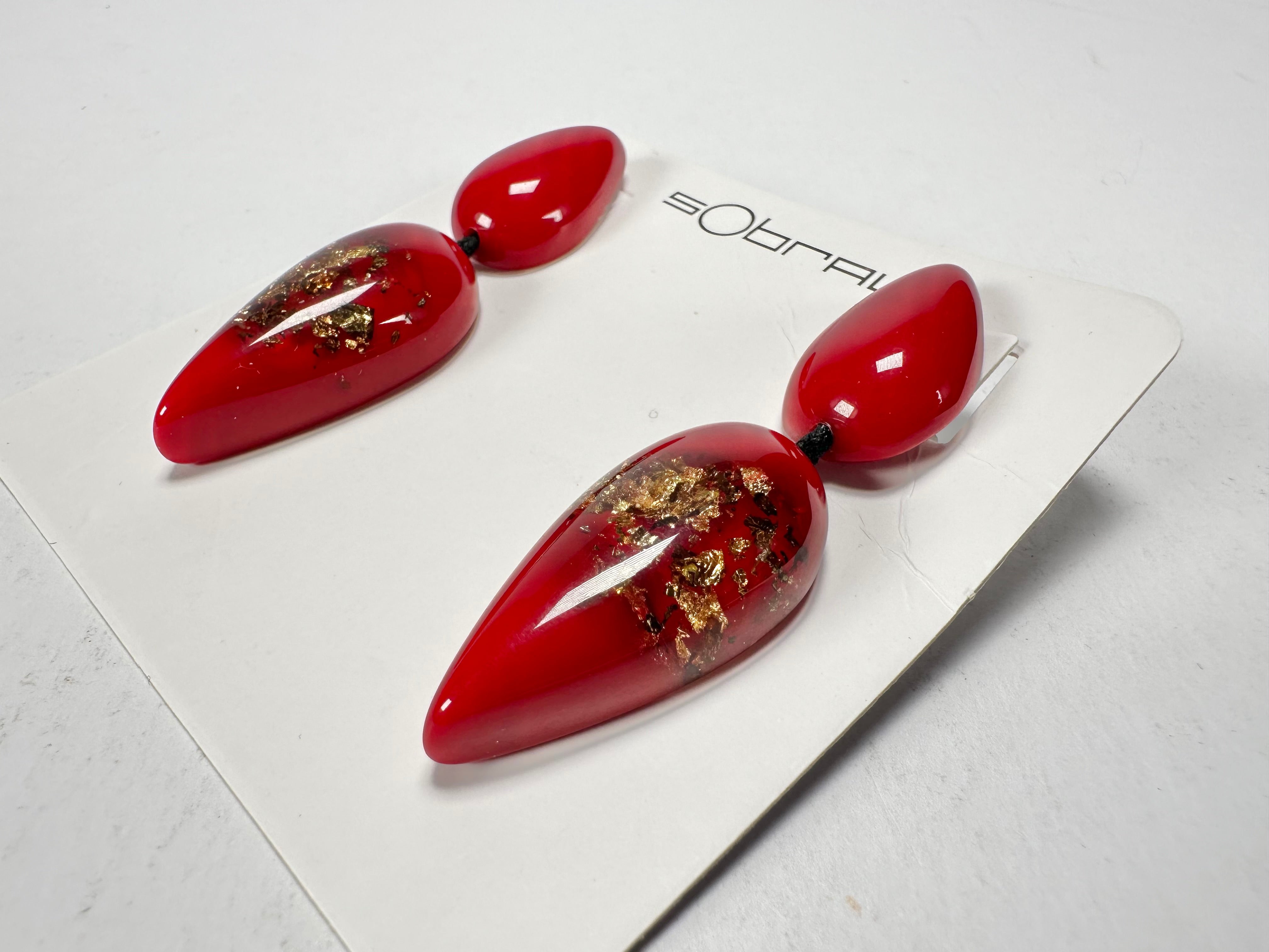 Sobral - Metalique Orlando "Water" Red Resin Earrings ( 004158 )