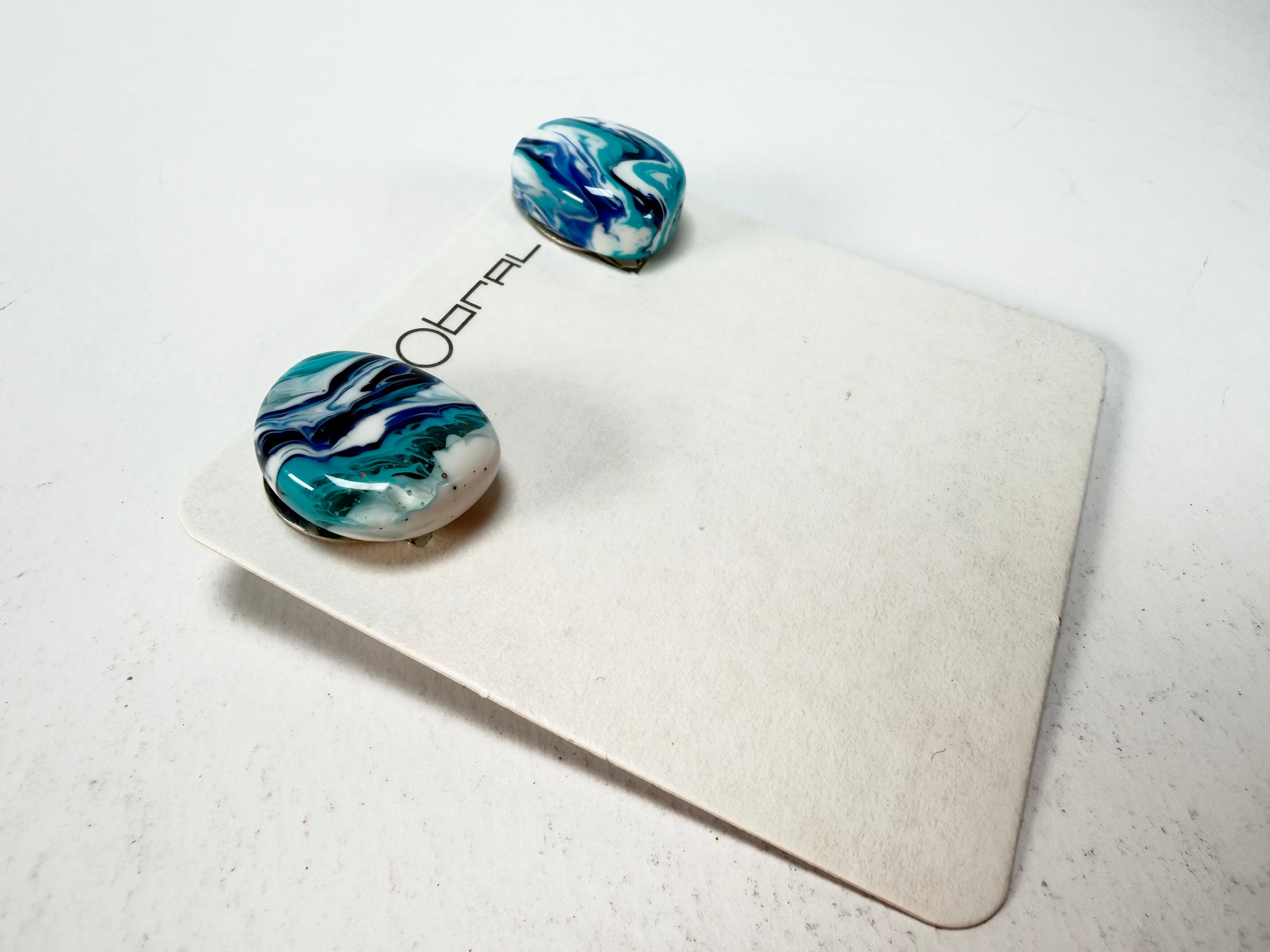 Sobral - Onda Azul "Wave" Blue Resin Clip On Earrings ( 005331 )