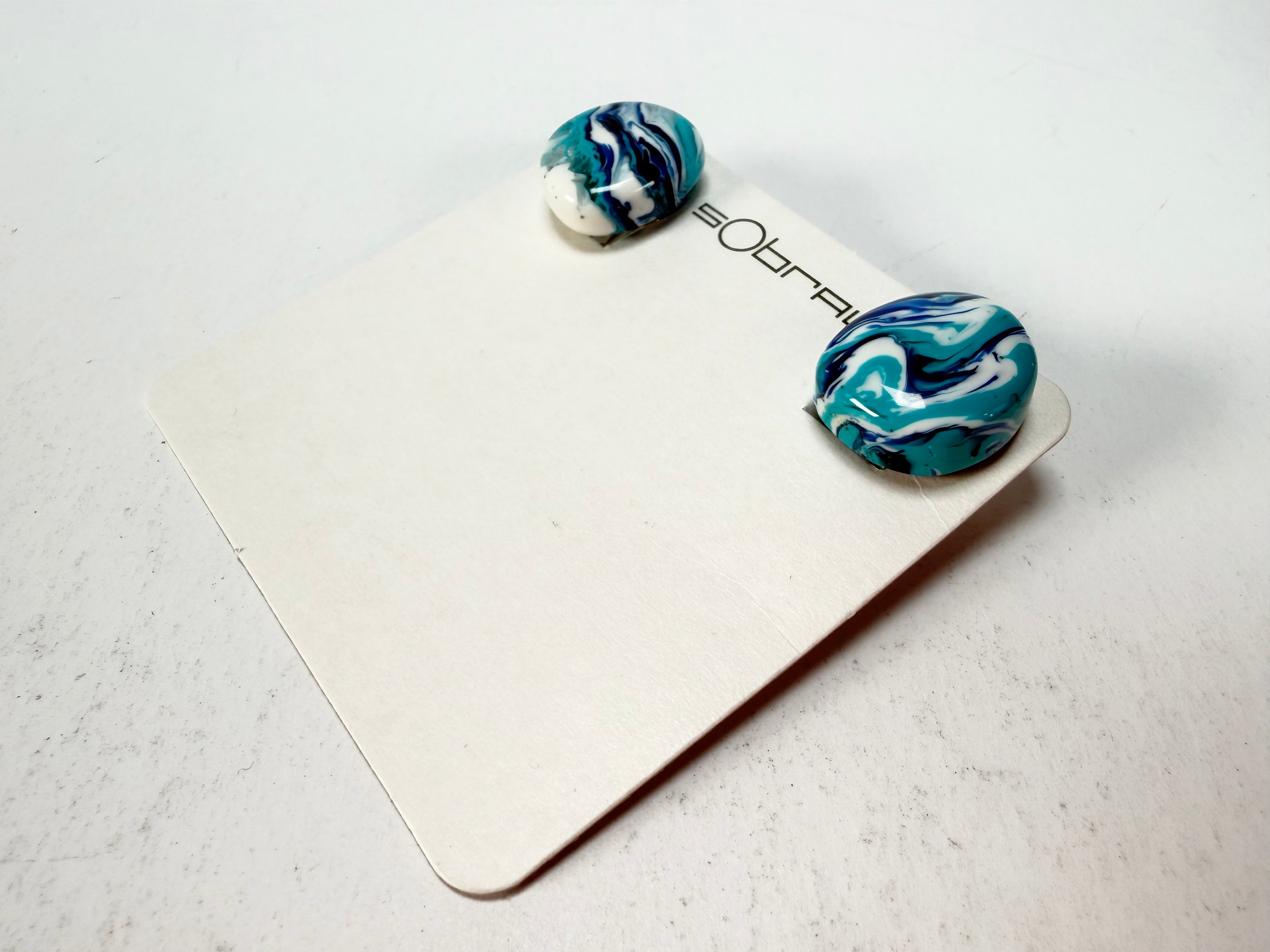 Sobral - Onda Azul "Wave" Blue Resin Clip On Earrings ( 005331 )