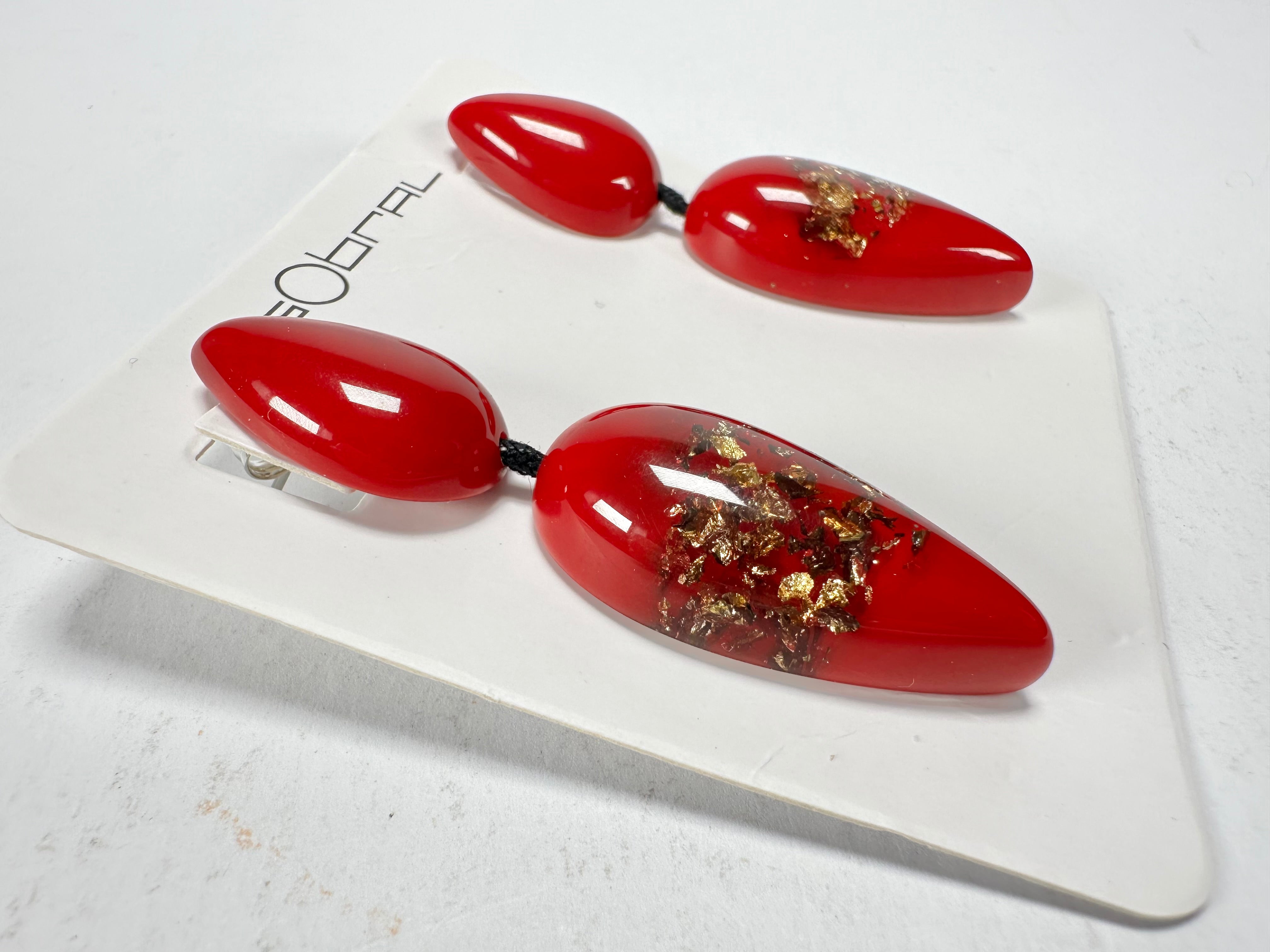 Sobral - Metalique Orlando "Water" Red Resin Earrings ( 004158 )