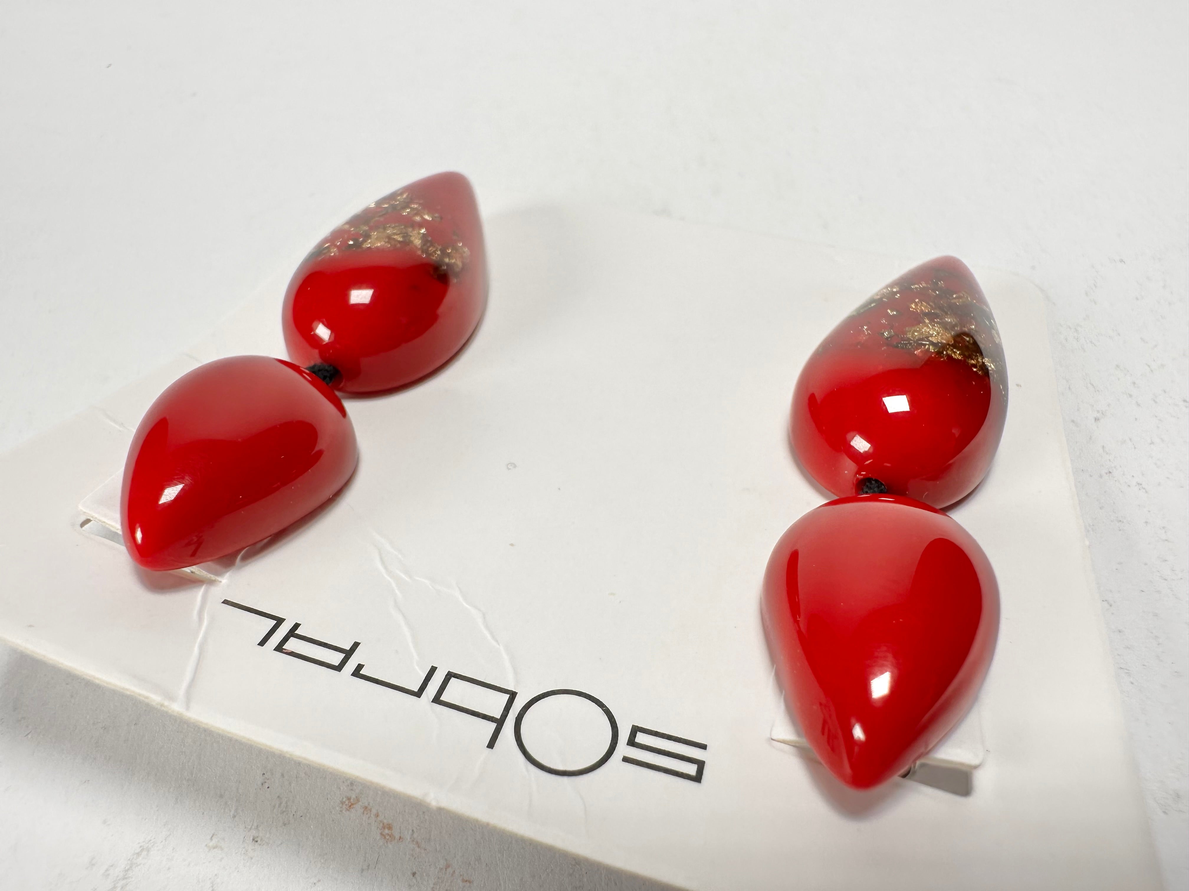 Sobral - Metalique Orlando "Water" Red Resin Earrings ( 004158 )