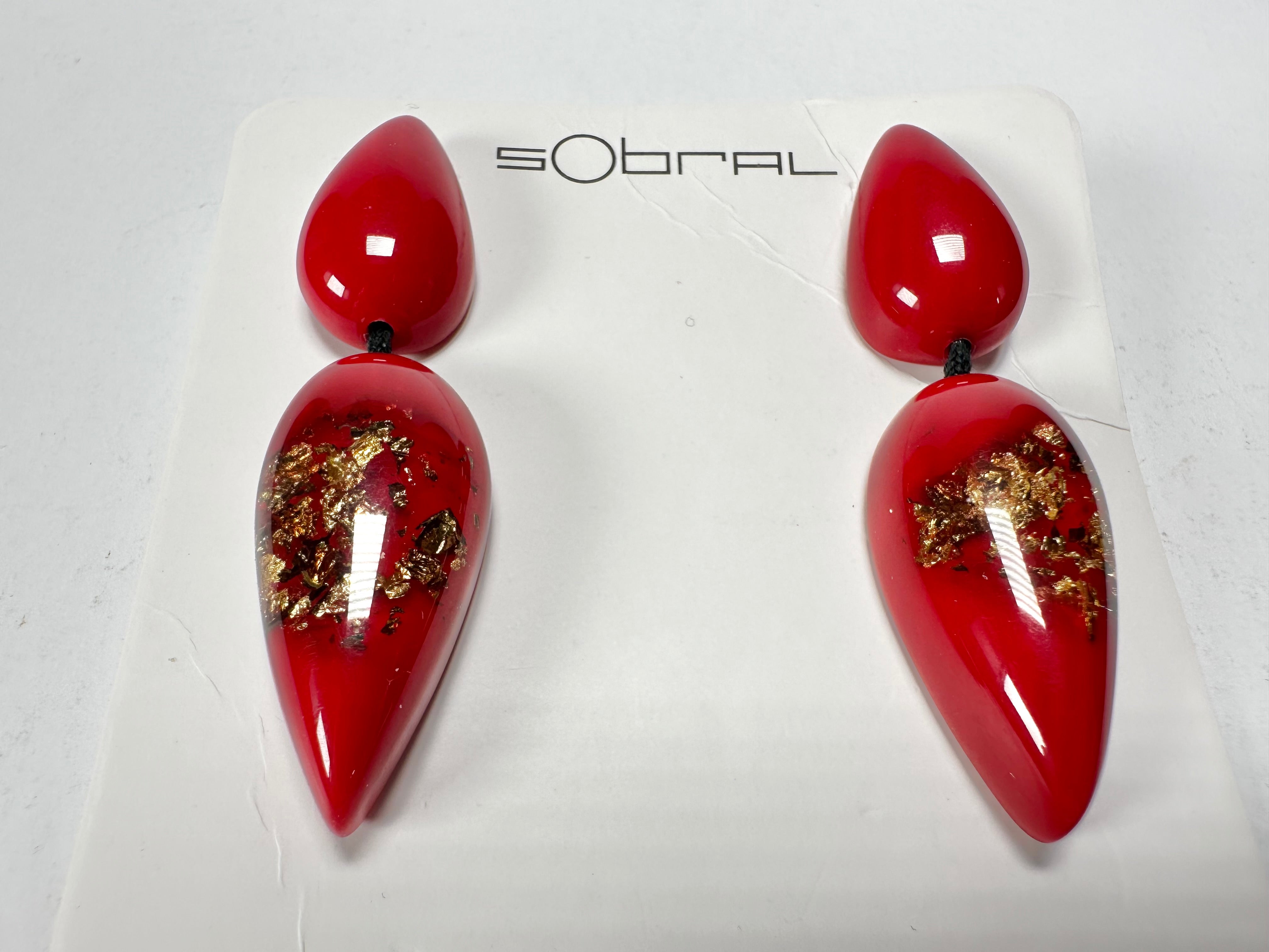 Sobral - Metalique Orlando "Water" Red Resin Earrings ( 004158 )