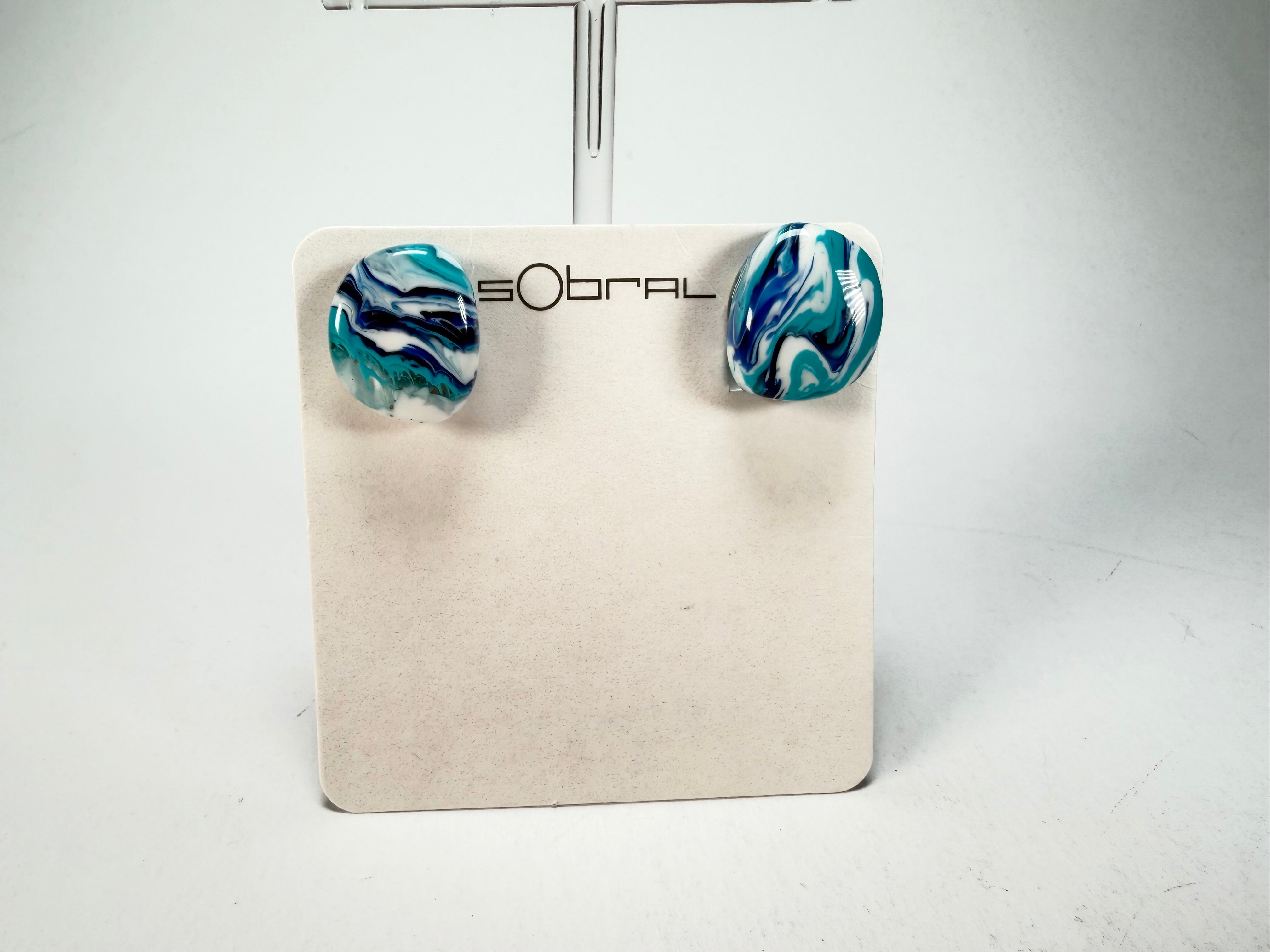 Sobral - Onda Azul "Wave" Blue Resin Clip On Earrings ( 005331 )