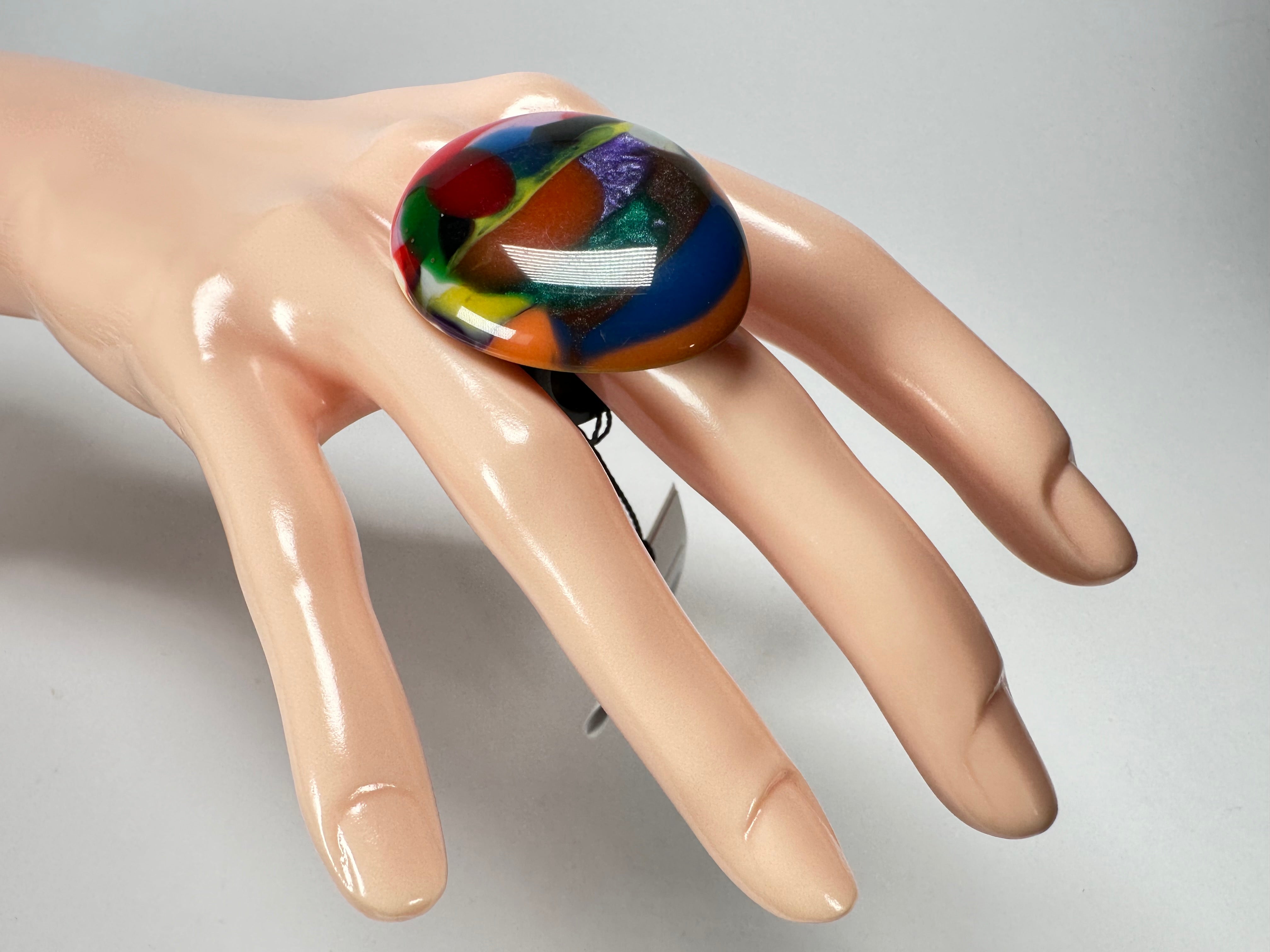 Sobral - Multi-Colour "K" Resin Ring ( 005146 ) - Size UK P / US 8