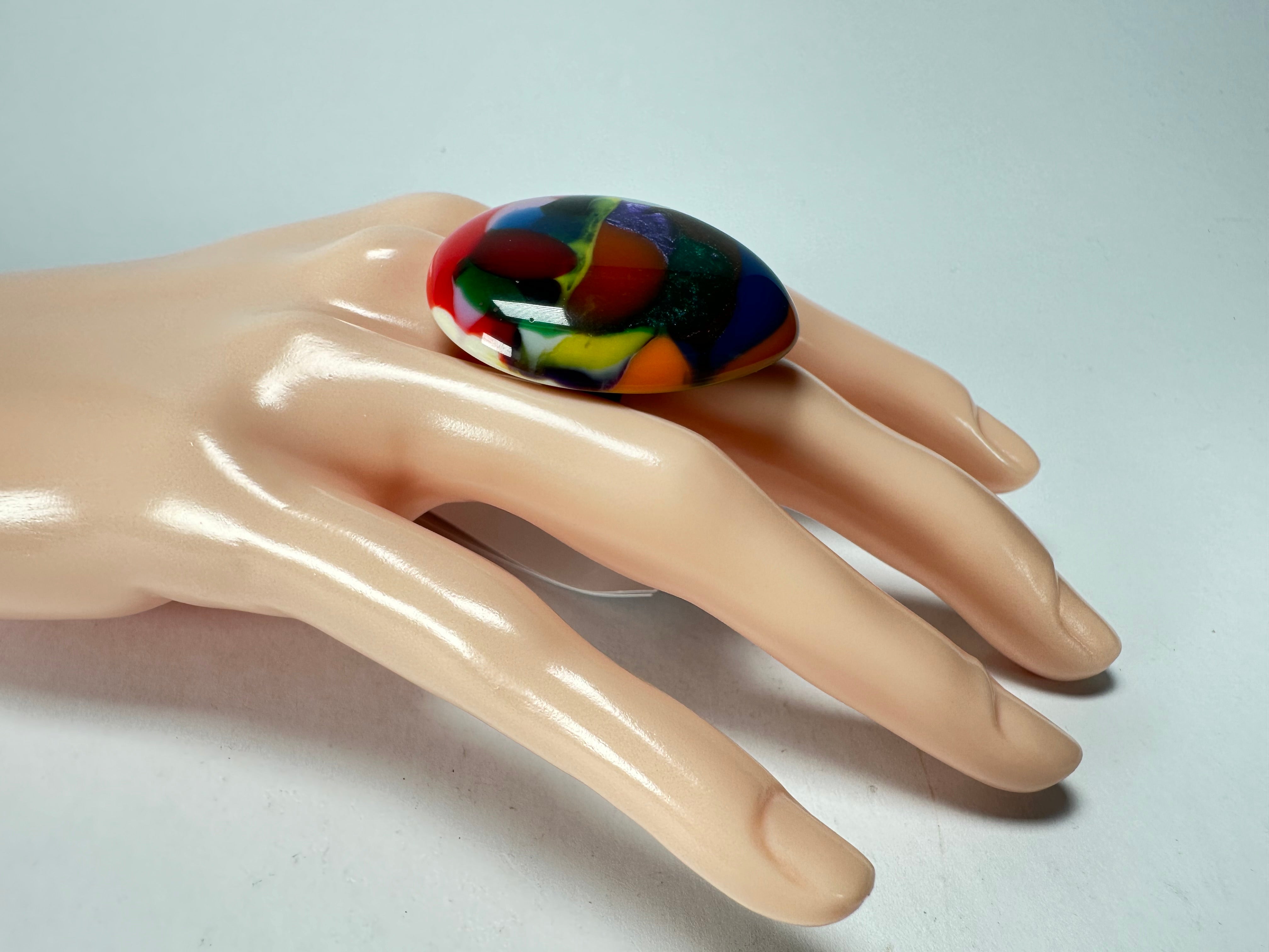 Sobral - Multi-Colour "K" Resin Ring ( 005146 ) - Size UK P / US 8