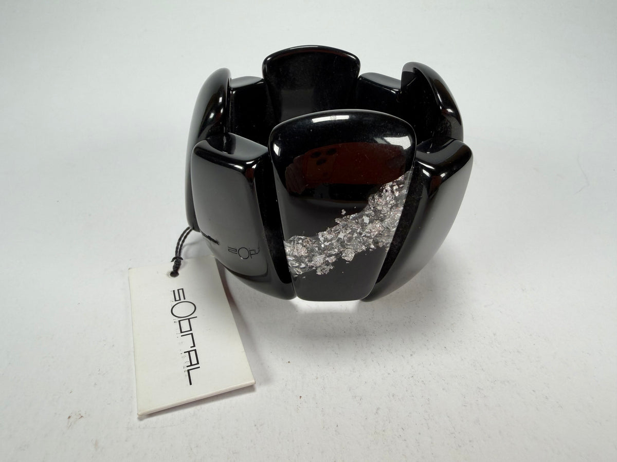 Sobral - Metalique "Rimla" Black & Silver Elasticated Resin Bracelet ( 004498 )