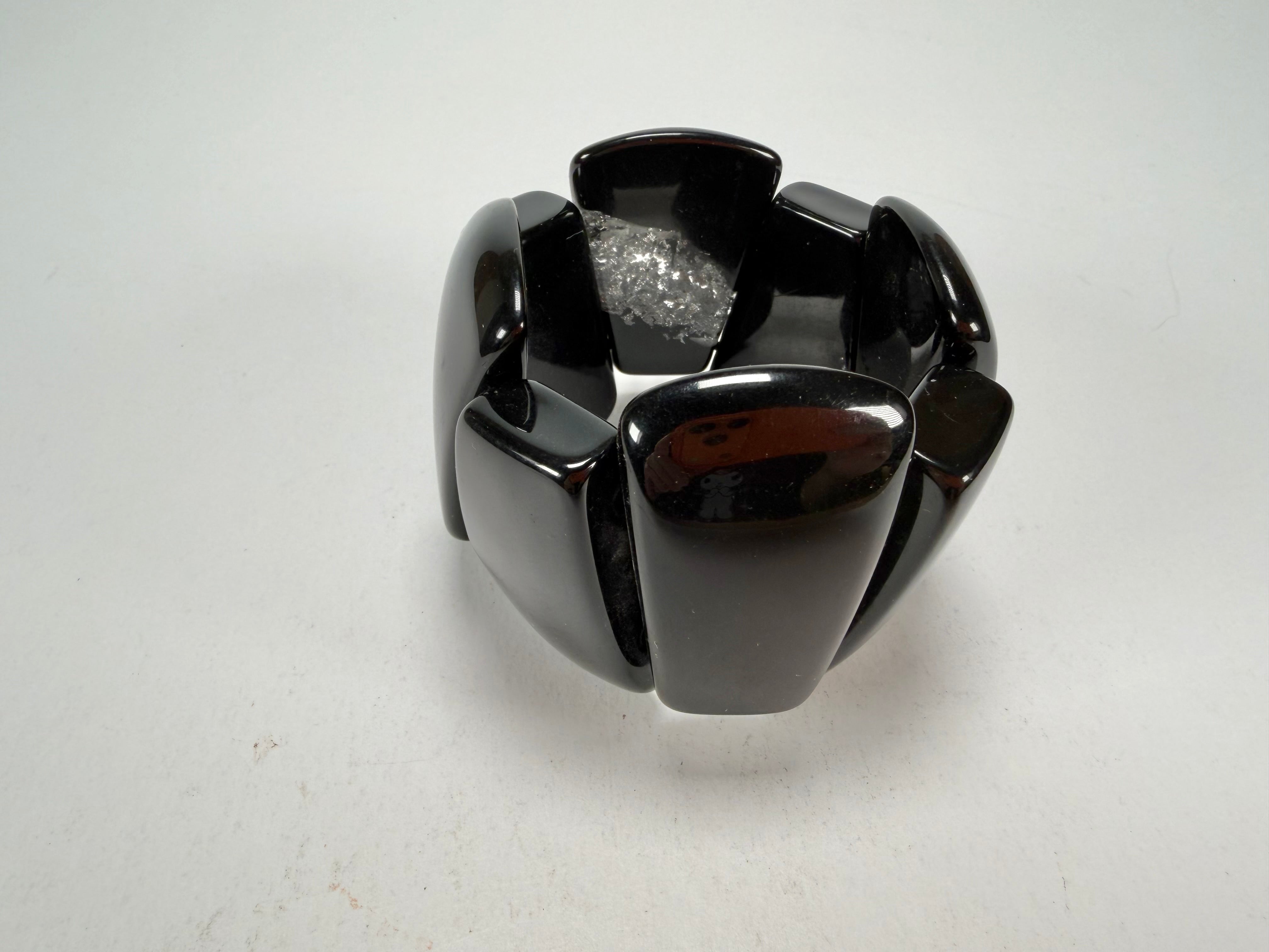 Sobral - Metalique "Rimla" Black & Silver Elasticated Resin Bracelet ( 004498 )