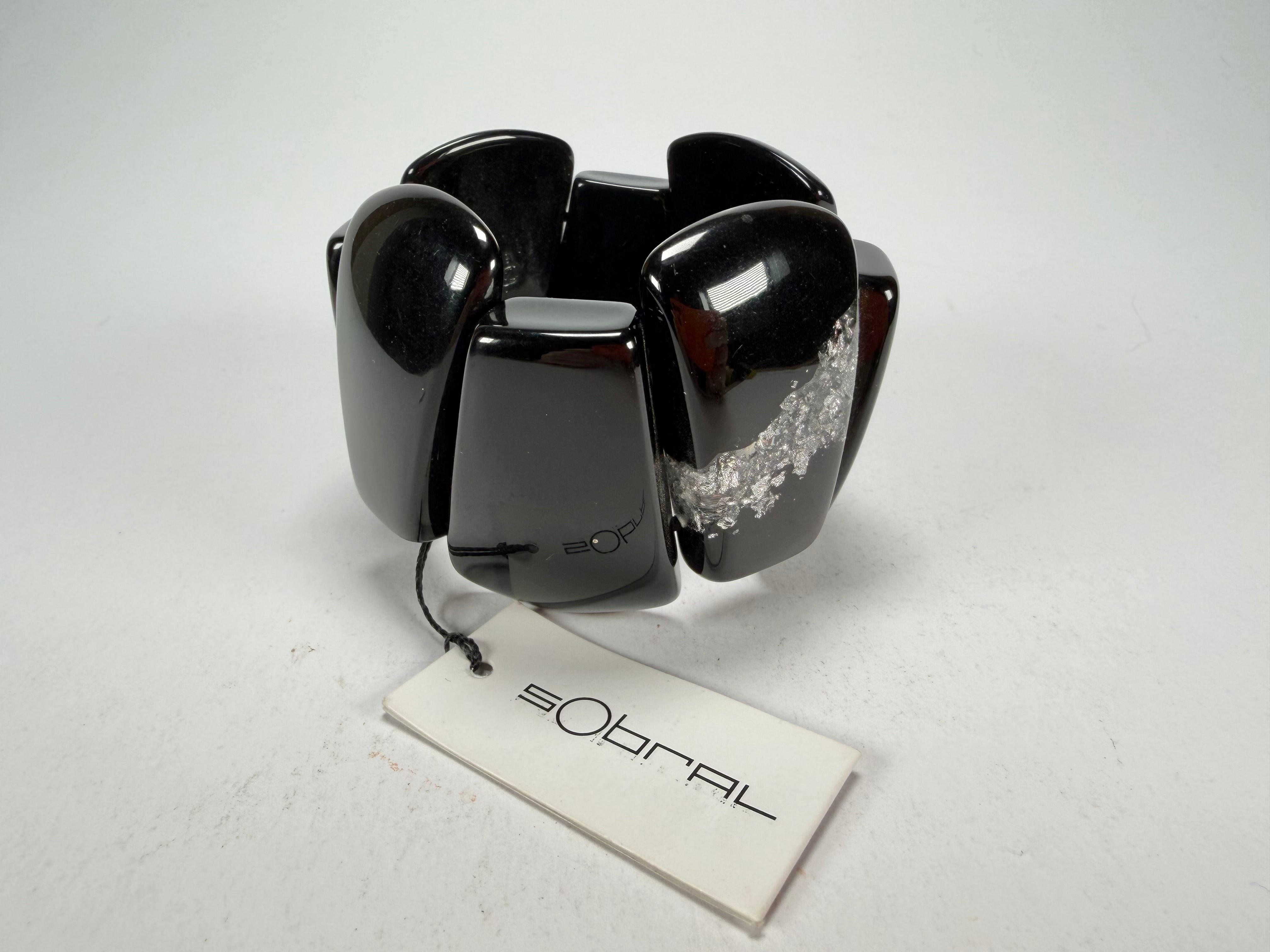 Sobral - Metalique "Rimla" Black & Silver Elasticated Resin Bracelet ( 004498 )