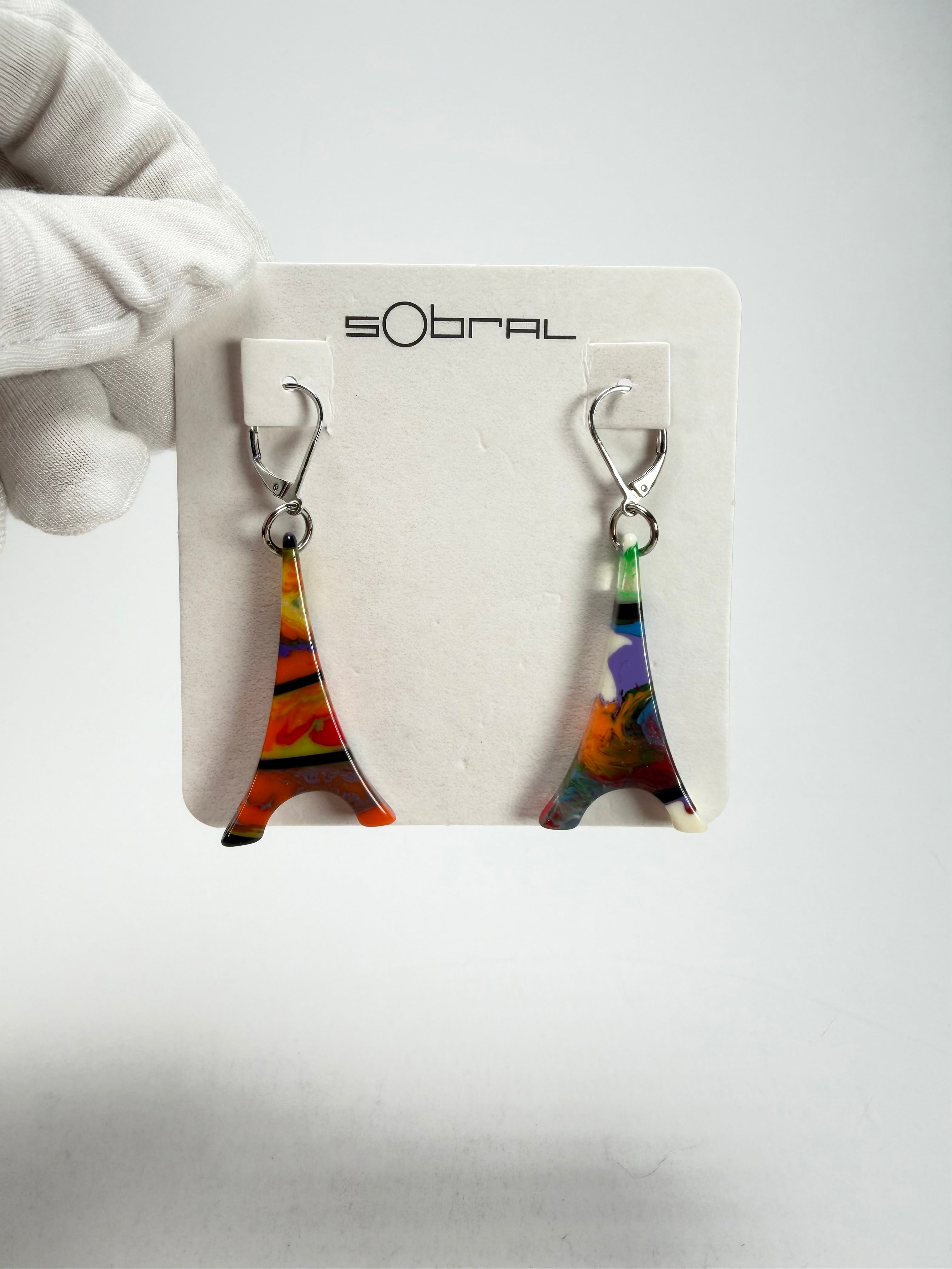 Sobral - Multi-Colour "Eiffel Tower" Pollock Resin Earrings ( 001750 )