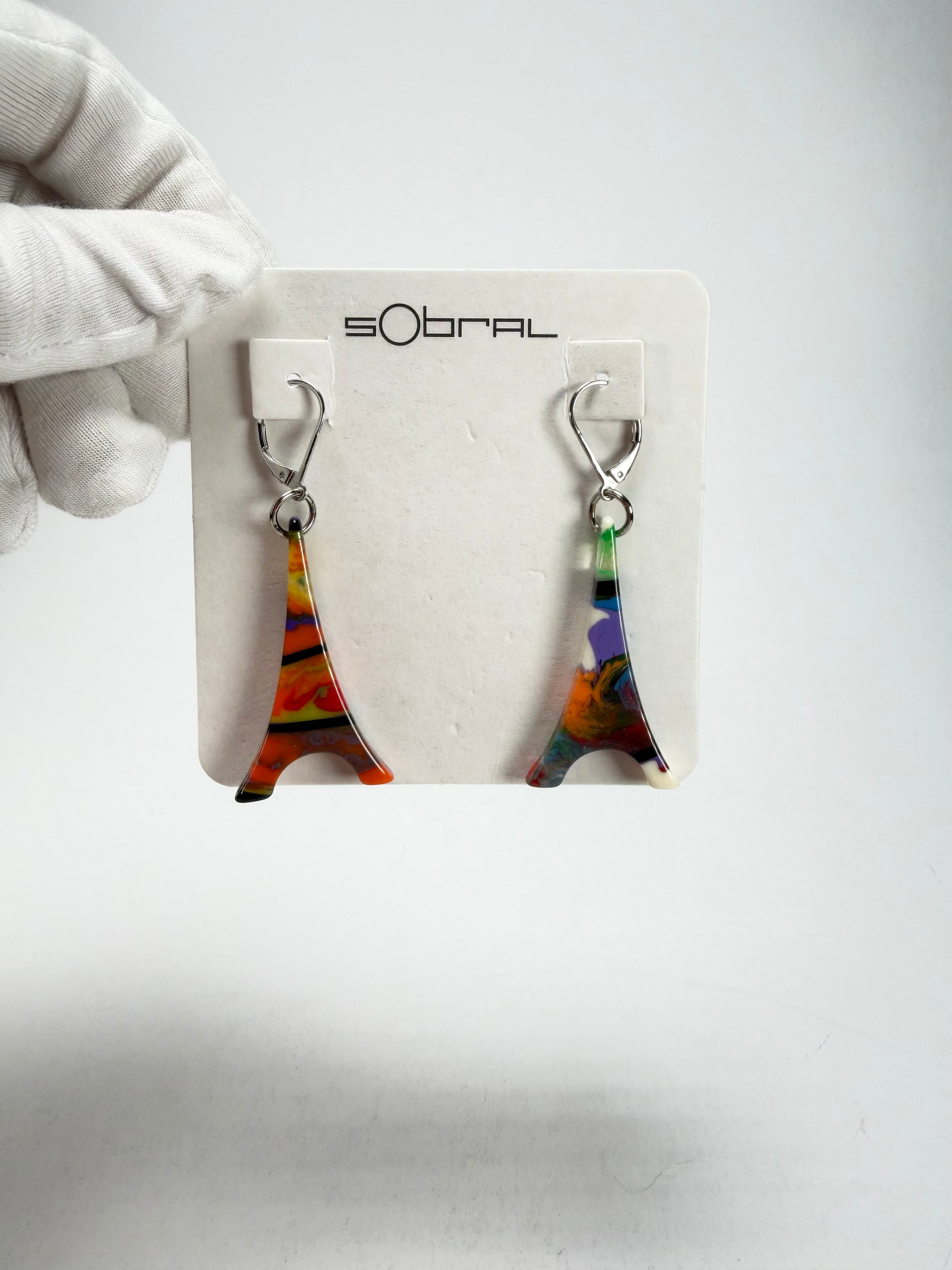 Sobral - Multi-Colour "Eiffel Tower" Pollock Resin Earrings ( 001750 )