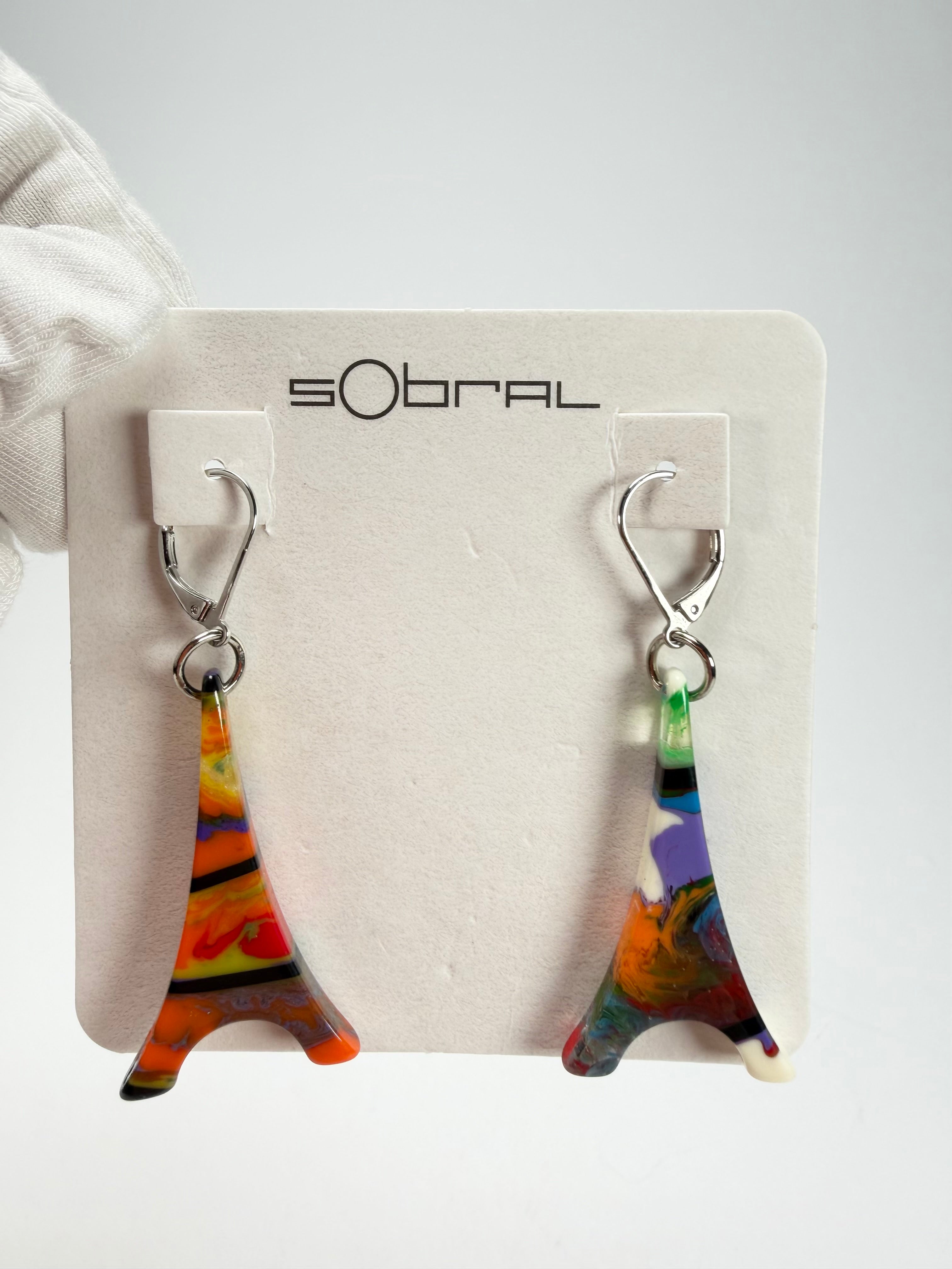 Sobral - Multi-Colour "Eiffel Tower" Pollock Resin Earrings ( 001750 )