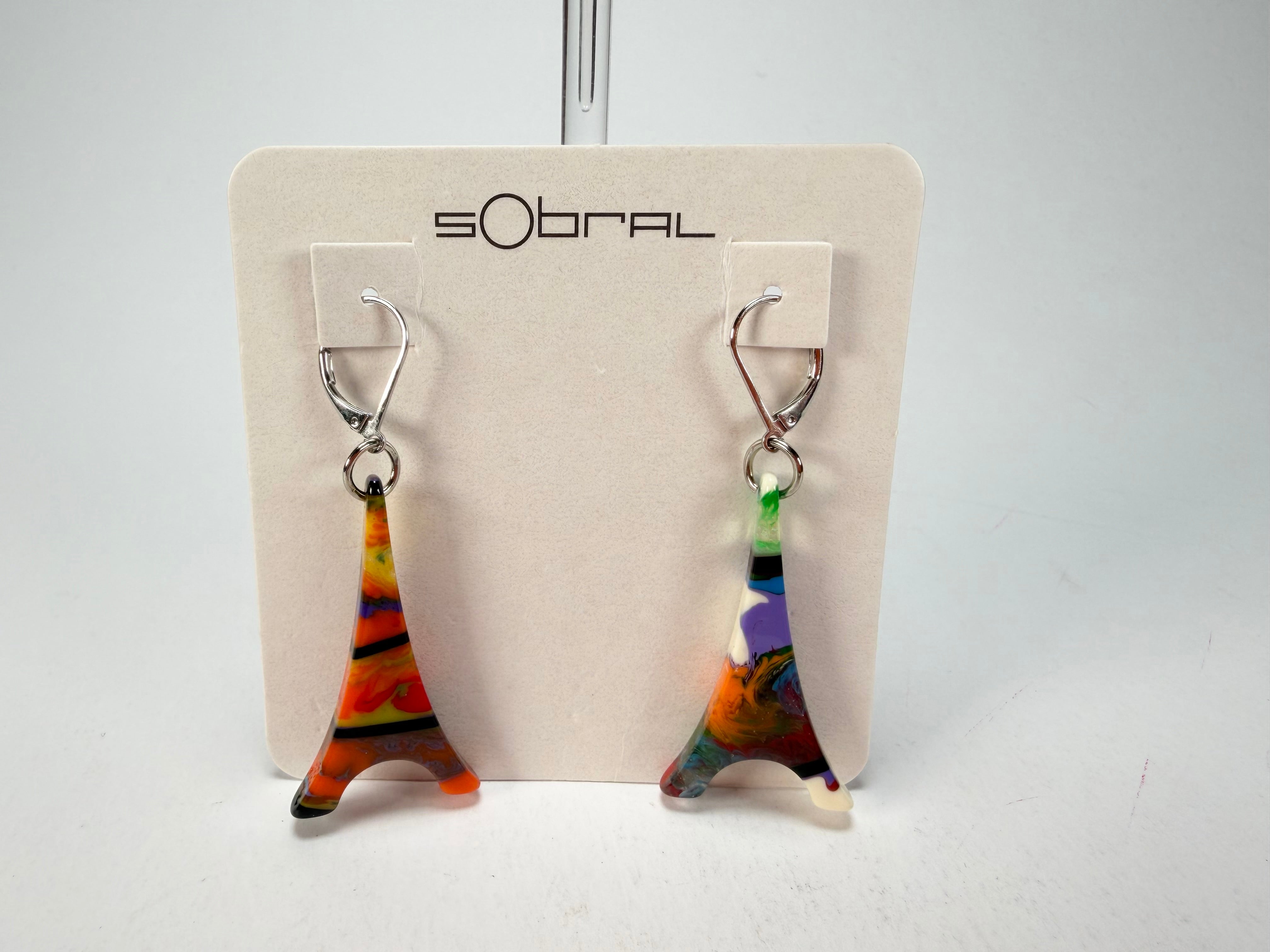 Sobral - Multi-Colour "Eiffel Tower" Pollock Resin Earrings ( 001750 )