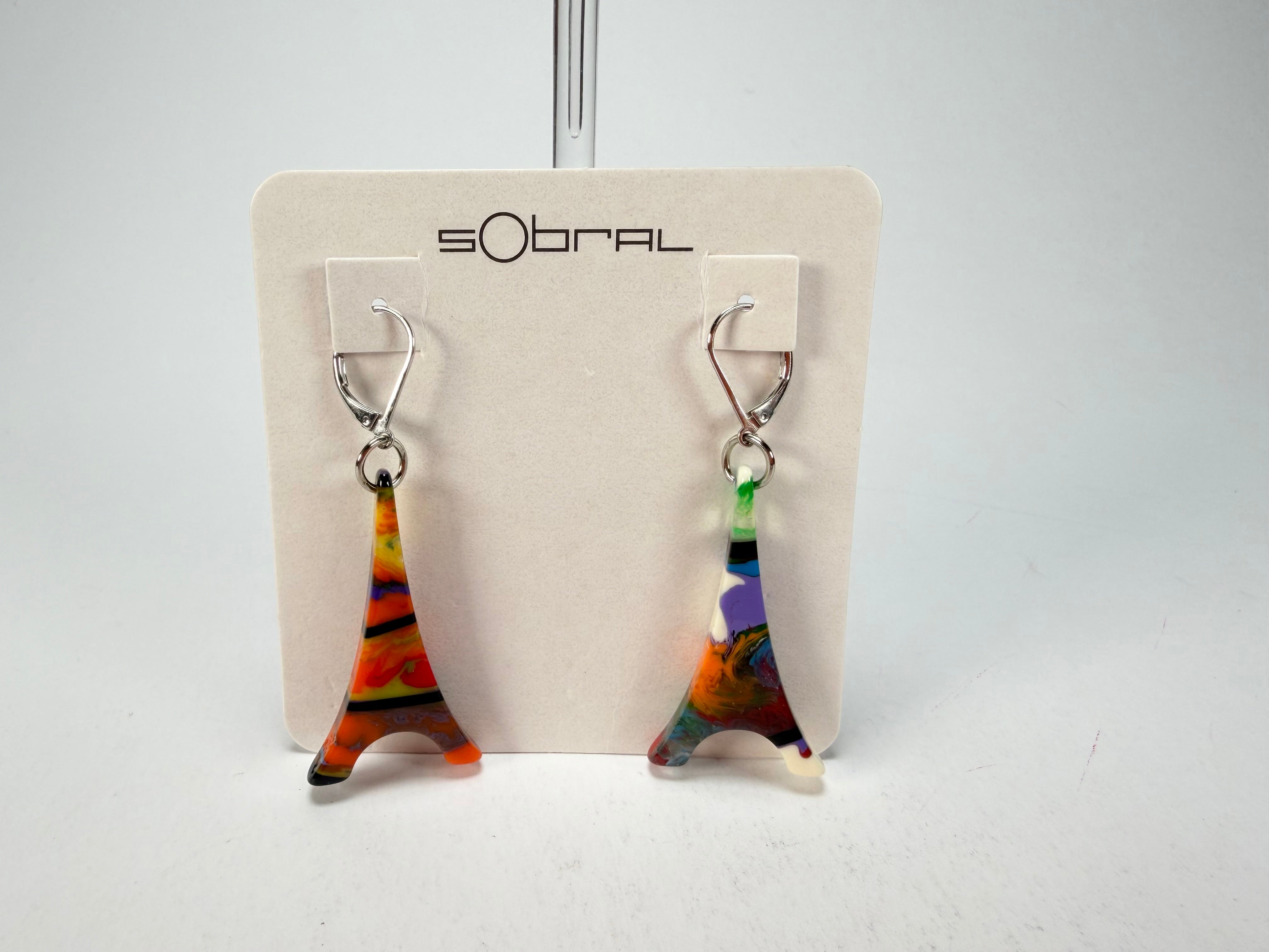 Sobral - Multi-Colour "Eiffel Tower" Pollock Resin Earrings ( 001750 )