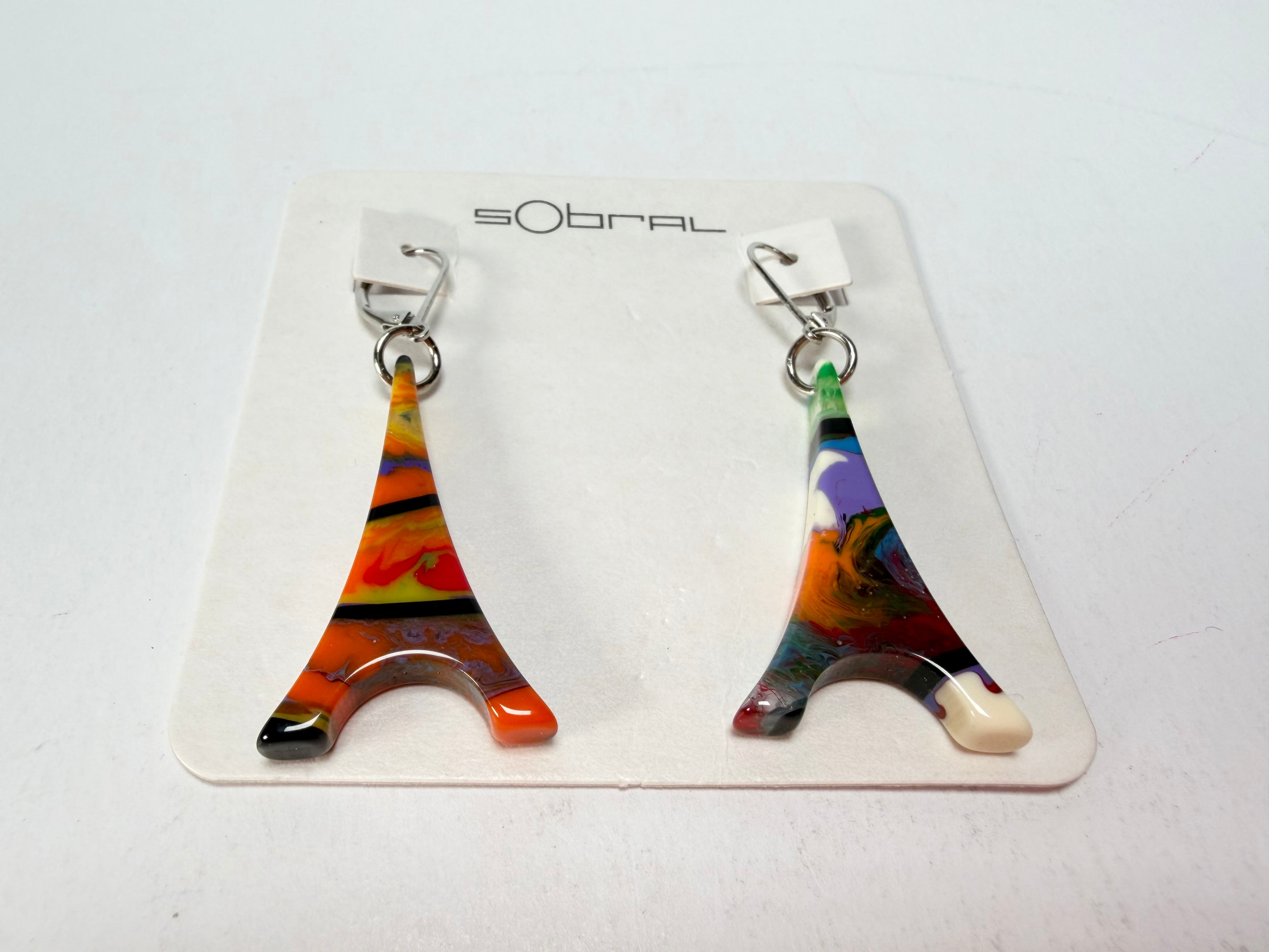 Sobral - Multi-Colour "Eiffel Tower" Pollock Resin Earrings ( 001750 )