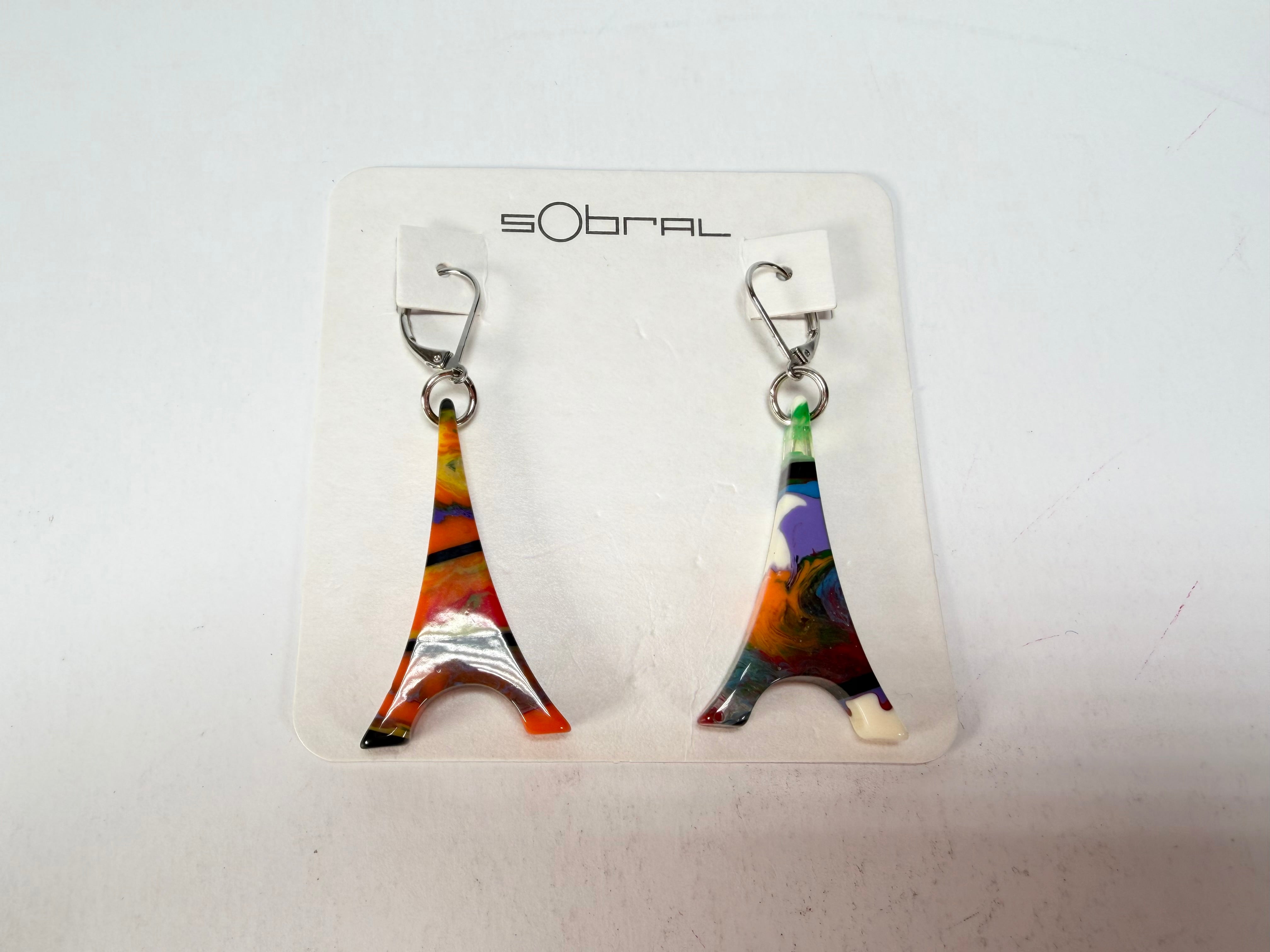 Sobral - Multi-Colour "Eiffel Tower" Pollock Resin Earrings ( 001750 )